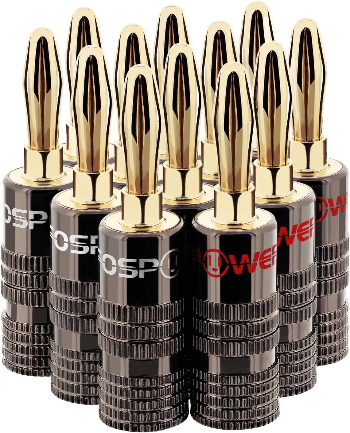 اتصالات موزی بلندگو FosPower، 6 جفت / 12 عدد، پیچ بسته روکش طلای 24K، اتصالات پلاگین بلندگو موزی برای سیم بلندگو، صفحه دیواری، سینمای خانگی، گیرنده صوتی/تصویری، آمپلی فایر و سیستم های صوتی