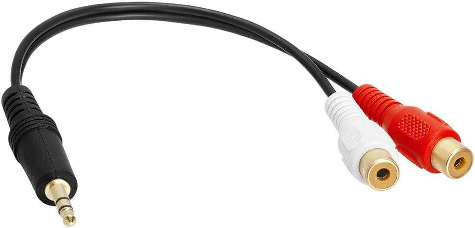 تبدیل مینی پلاگ 3.5 میلی‌متری به 2 فیش RCA با روکش طلا، کابل استریو صوتی 3.5 میلی‌متری نری به 2 فیش RCA مادگی