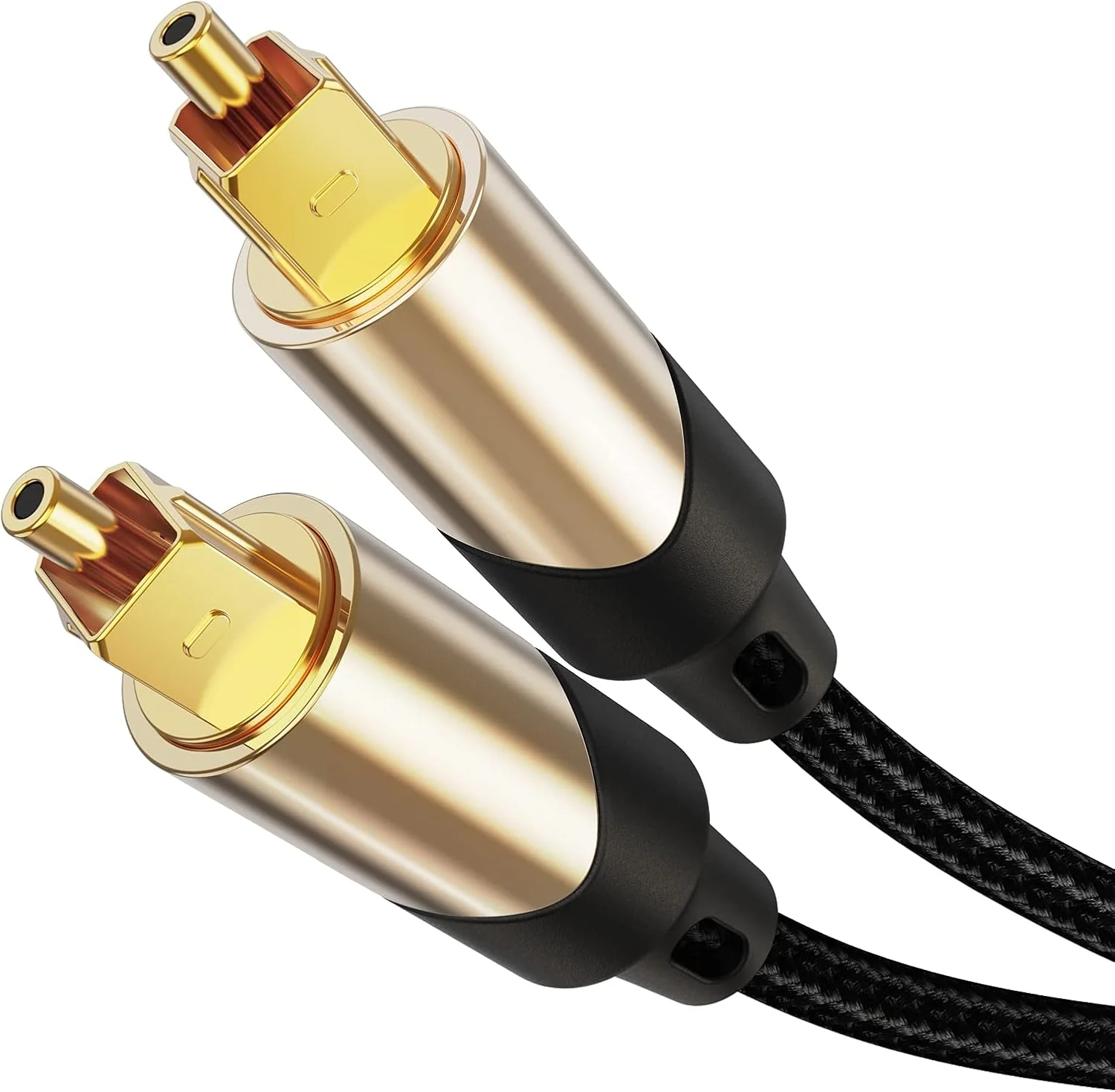 کابل نوری دیجیتال SPDIF با کانکتورهای Toslink نر به نر CableCreation به طول 4.5 متر، کابل فیبر بافته شده با کانکتورهای فلزی، مشکی و طلایی