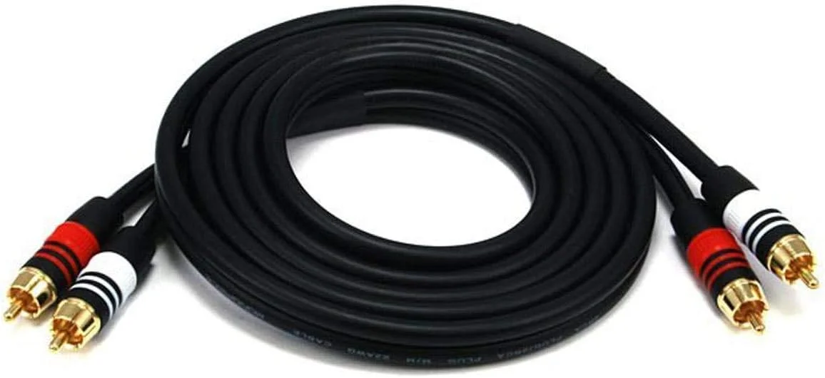 کابل صوتی دو کاناله پریمیوم Monoprice - 2 فیش RCA به 2 فیش RCA، نر به نر، 22AWG، طول 1.8 متر، مشکی