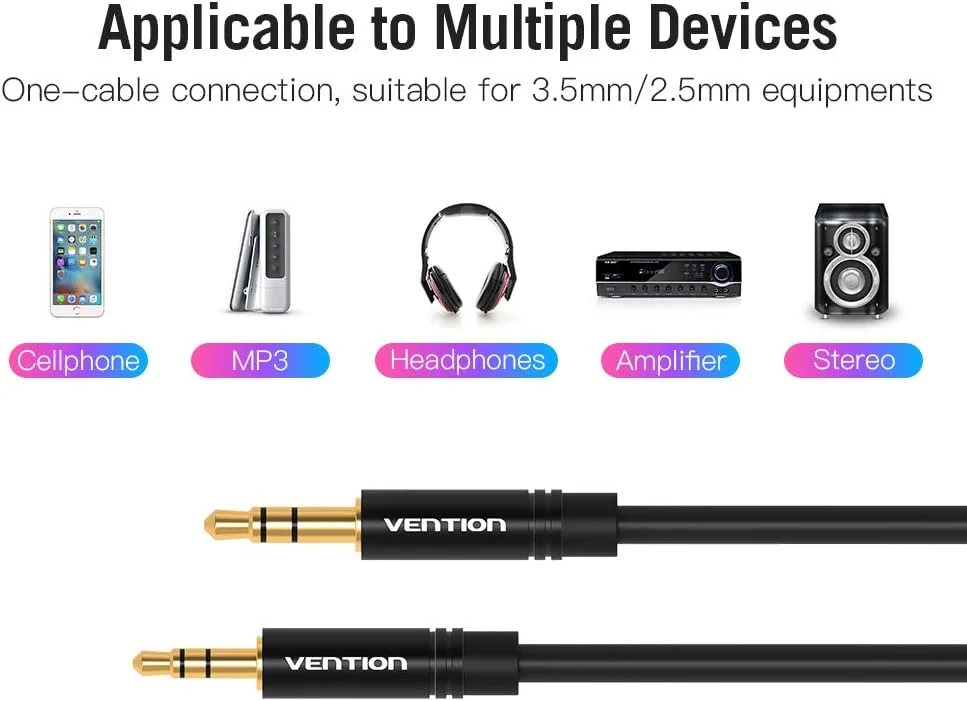 کابل صوتی VENTION با طراحی روکش طلا، کابل کمکی صوتی خودرو، کابل استریو جک (نر 3.5 میلی‌متری به نر 2.5 میلی‌متری، 2 متر)