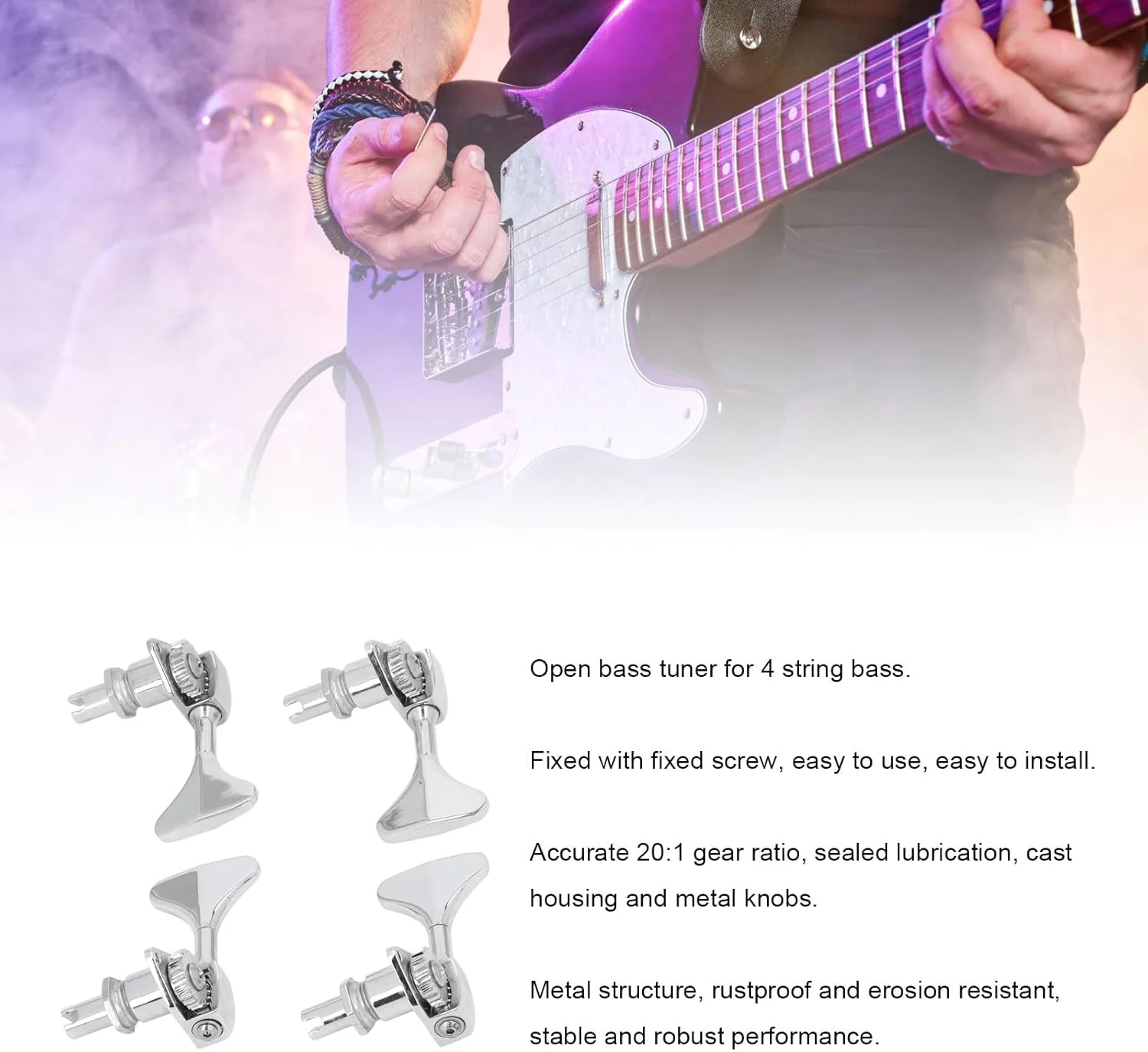 کوک گیتار باس 2R 2L، آلیاژ روی با نسبت دنده 20:1، مناسب برای گیتار باس الکتریک جاز، ابزار دقیق، کوک دقیق در هر بار، عملکرد ضد زنگ کوک گیتار باس 2R 2L، آلیاژ روی با نسبت دنده 20:1، مناسب برای گیتار باس الکتریک جاز، ابزار دقیق، کوک دقیق در هر بار، عملکرد ضد زنگ