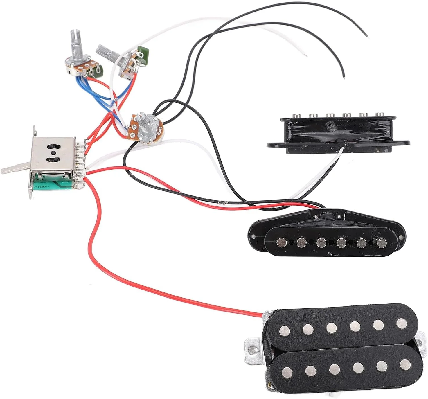 ست پیکاپ هامباکر گیتار باس دو سیم پیچ مشکی الکتریکی SSH، طراحی فشرده و سبک، گزینه های سیم کشی متنوع برای گیتار الکتریکی، نصب و استفاده آسان