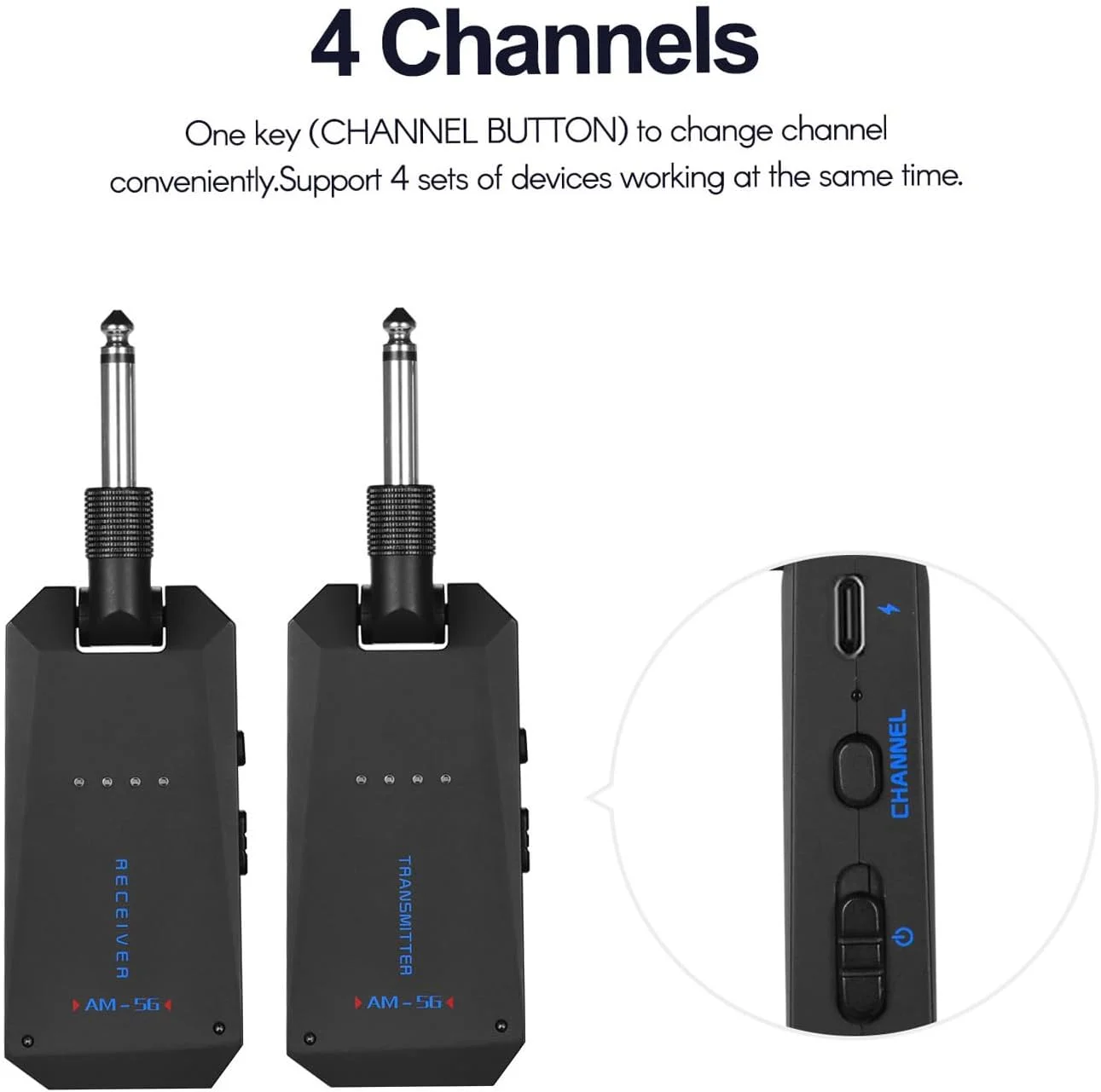 سیستم گیتار بیسیم 5.8G فرستنده و گیرنده صوتی تاخیر کم و وضوح بالا انتقال طولانی برای گیتارهای باس الکتریکی لوازم جانبی آمپلی فایر باند ISM