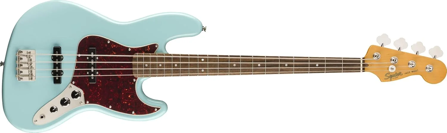 گیتار باس جاز Squier Classic Vibe 60s، آبی دافنه، صفحه انگشت‌گذاری لورل