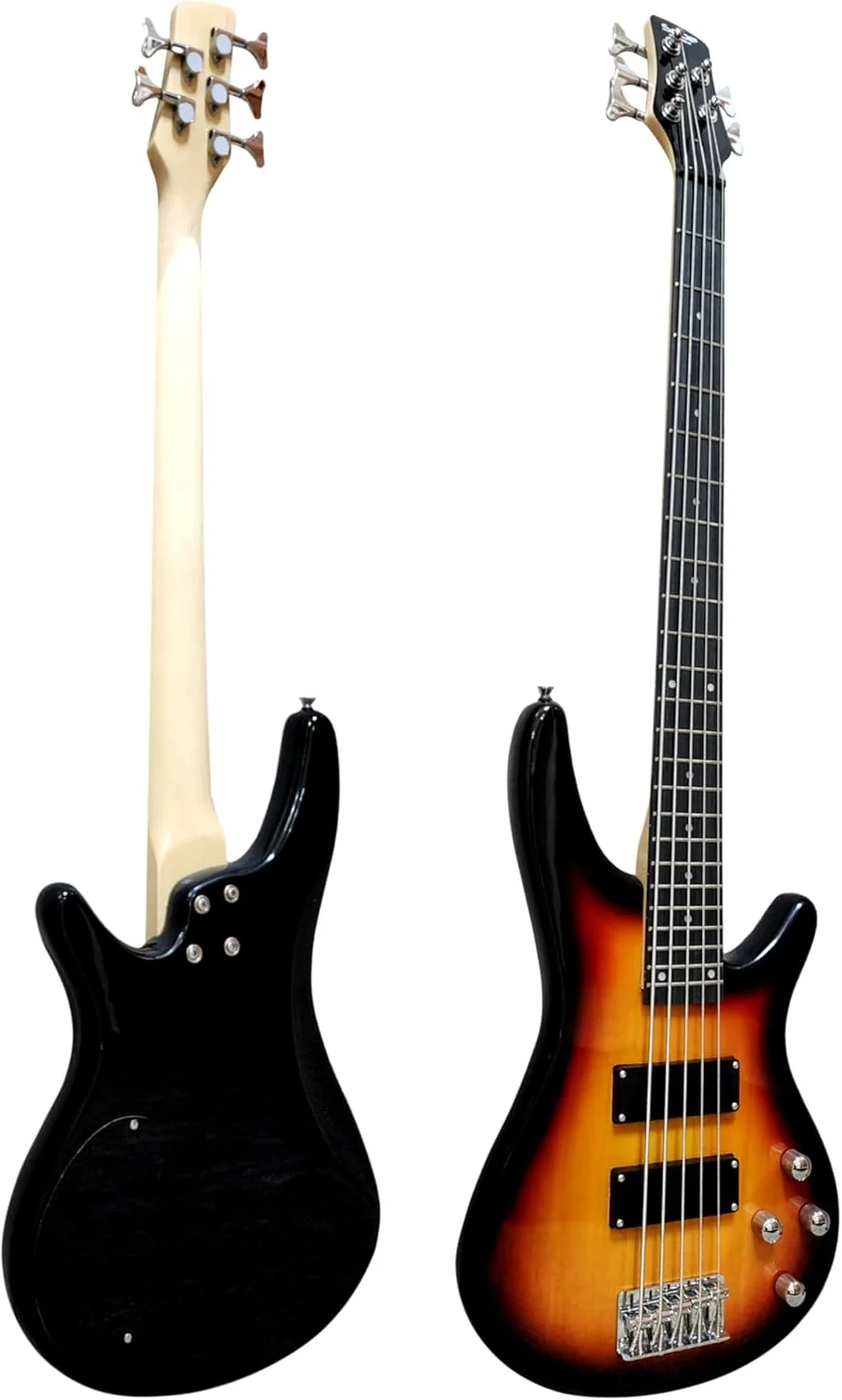 گیتار باس الکتریکی 5 سیم برند معتبر اسپانیایی چوب جامد با لوازم جانبی مشکی (سانبرست براق)