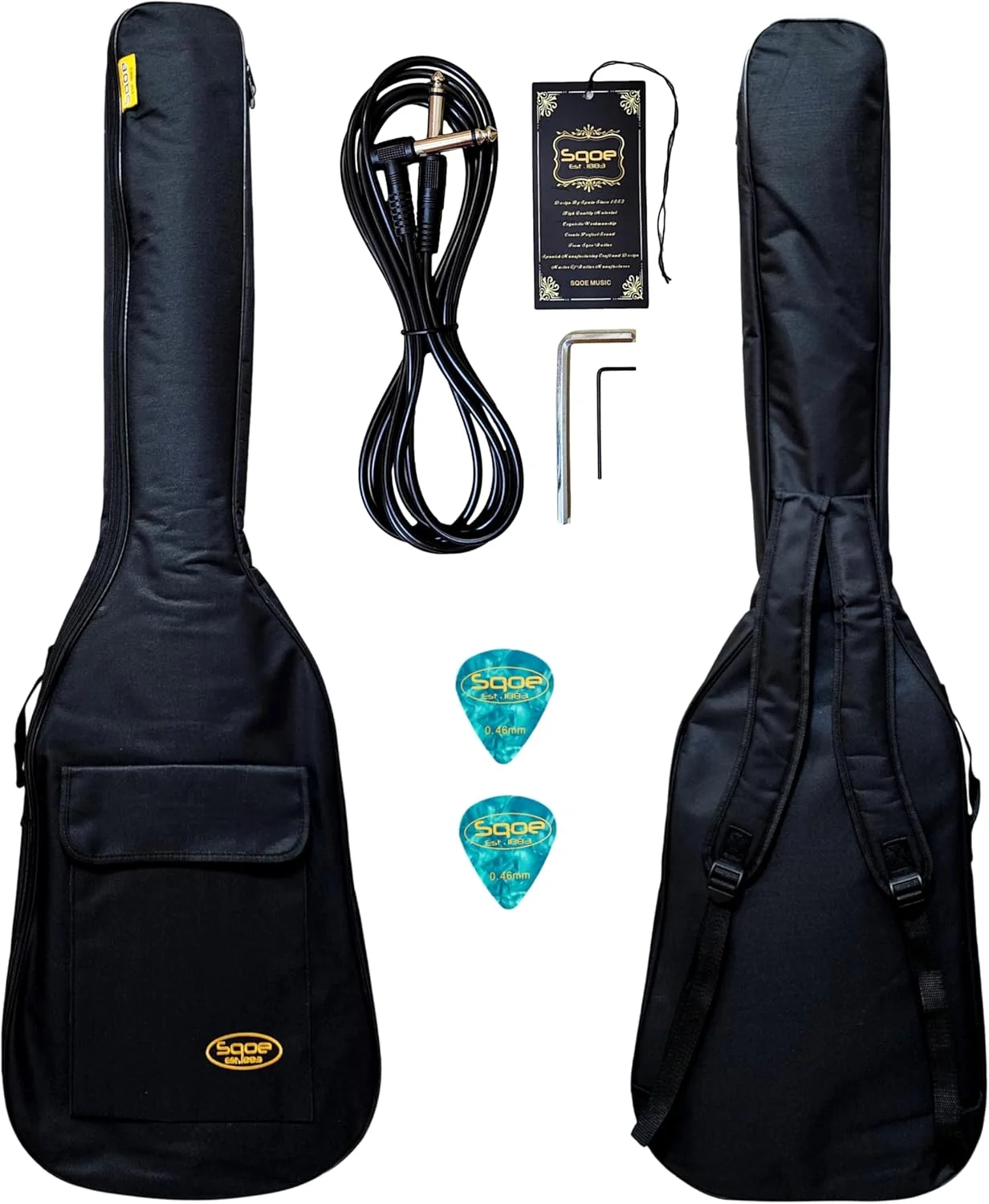 گیتار باس الکتریکی 5 سیم برند معتبر اسپانیایی چوب جامد با لوازم جانبی مشکی (سانبرست براق)