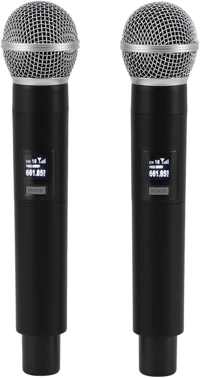 میکروفون بی سیم VHF دو عددی، میکروفون بی سیم دستی UHF قابل شارژ USB با قابلیت حذف نویز حرفه ای با گیرنده، سیستم میکروفون دوگانه برای کارائوکه، آواز، دی جی