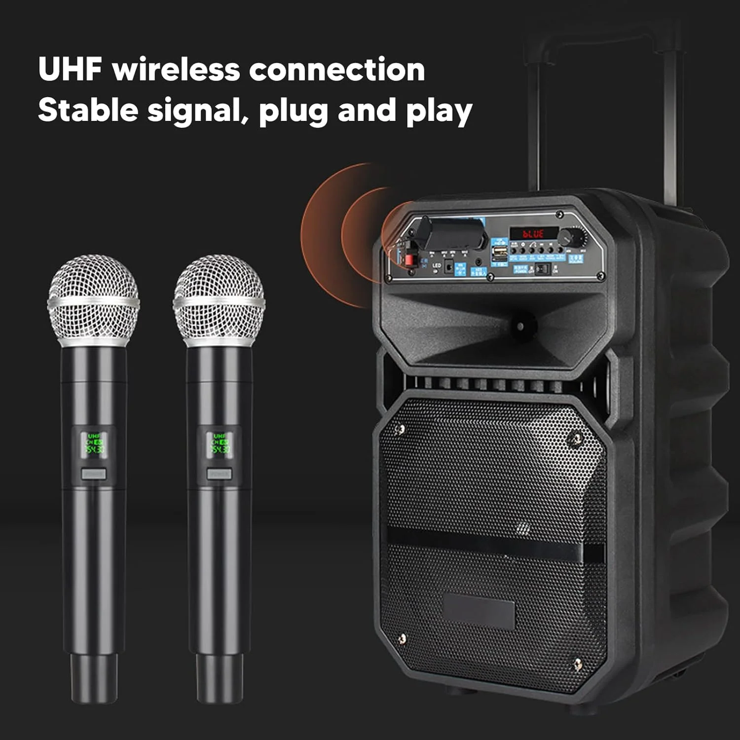 میکروفون بی سیم VHF دو عددی، میکروفون بی سیم دستی UHF قابل شارژ USB با قابلیت حذف نویز حرفه ای با گیرنده، سیستم میکروفون دوگانه برای کارائوکه، آواز، دی جی