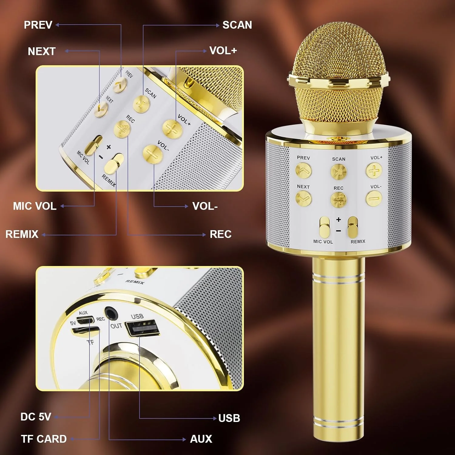 میکروفون کارائوکه بلوتوثی بی‌سیم بسته 2 عددی، میکروفون/اسپیکر دستی 4 در 1 برای آواز خواندن، دستگاه کارائوکه برای تلفن، اندروید، کامپیوتر، هدیه تولد عالی برای دختران، کودکان، بزرگسالان برای مهمانی، KTV خانگی