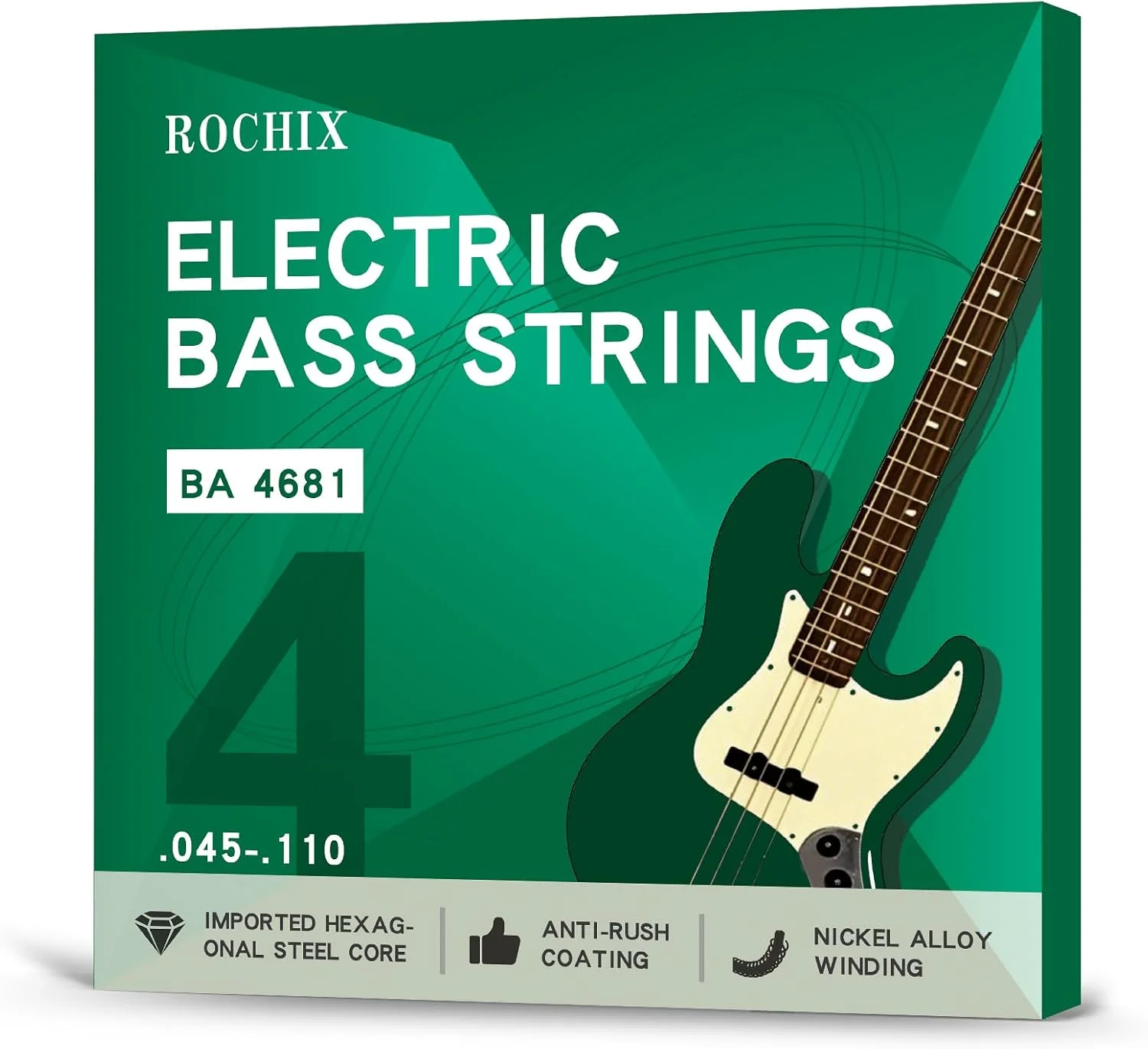 سیم گیتار باس الکتریک حرفه ای - مدل BA 4681، مجموعه 4 عددی، هسته فولادی شش ضلعی و روکش آلیاژ نیکل، صدای عالی برای حرفه ای ها