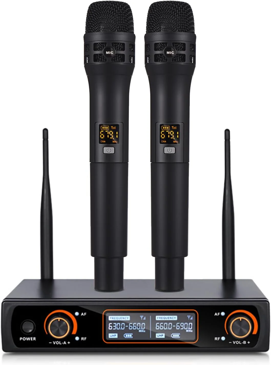 میکروفون بی سیم Eacam - سیستم میکروفون دستی دوگانه فلزی حرفه ای 16 کاناله U-H-F برای مهمانی خانگی، جلسه (2 میکروفون 1 گیرنده)