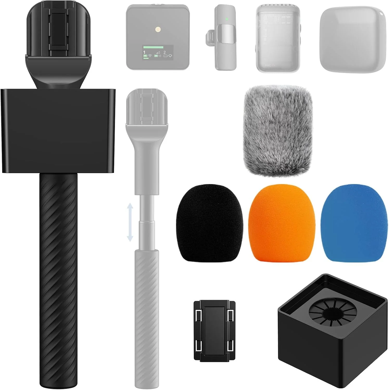 آداپتور دستی TONOR برای میکروفون DJI، RODE، آداپتور میکروفون دستی با طول قابل تنظیم برای همه میکروفون های یقه ای، ریگ با پرچم کانال، دستگیره لاستیکی، محافظ باد برای ولاگ ها، گزارش ها، مصاحبه ها، TP40