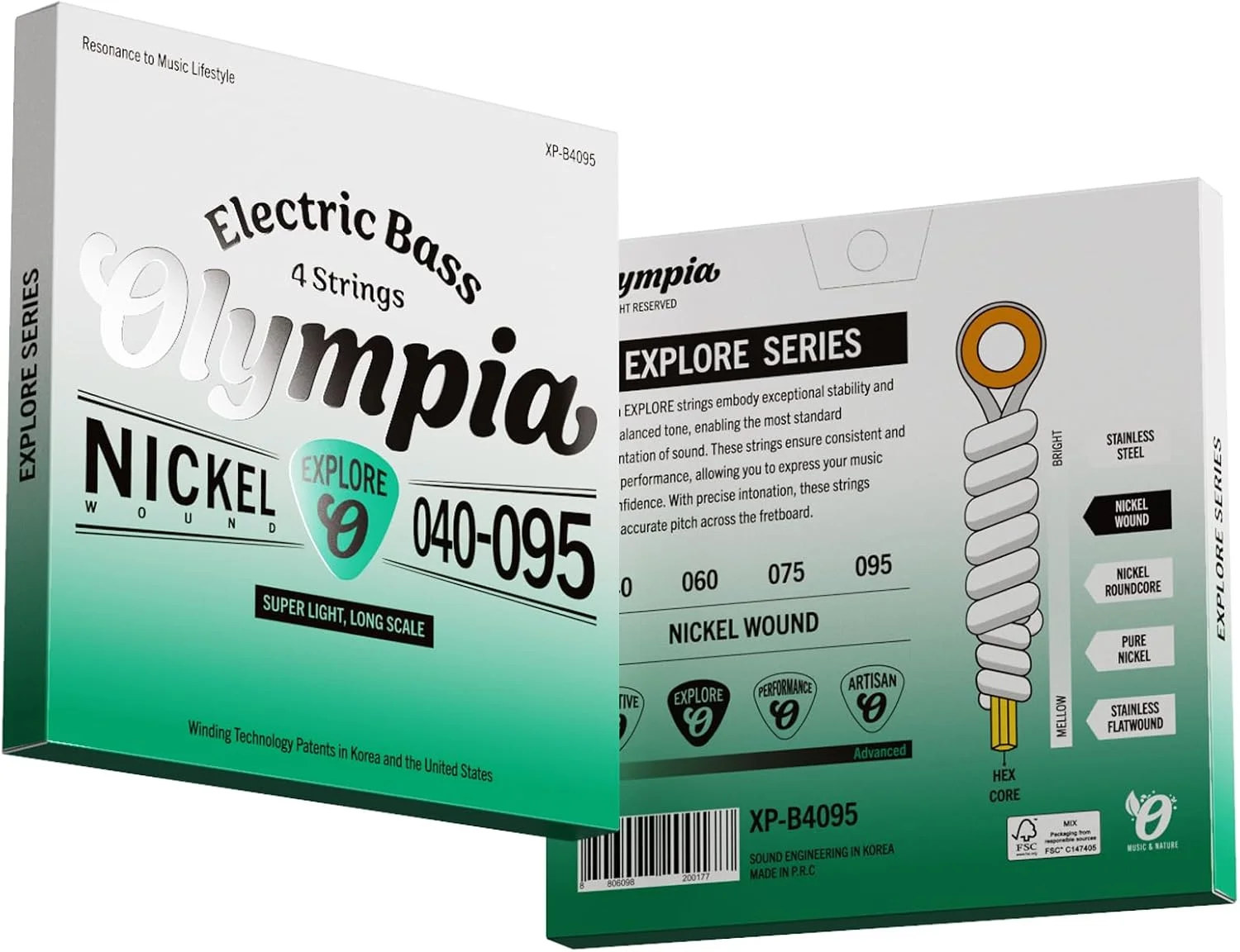 سیم گیتار باس سری Olympia Explore - روکش نیکل، هسته شش ضلعی - مجموعه 4 تایی - از خیلی سبک تا سنگین - تُن روشن، پاسخ متعادل - مهندسی شده در کره (040-095 معمولی)