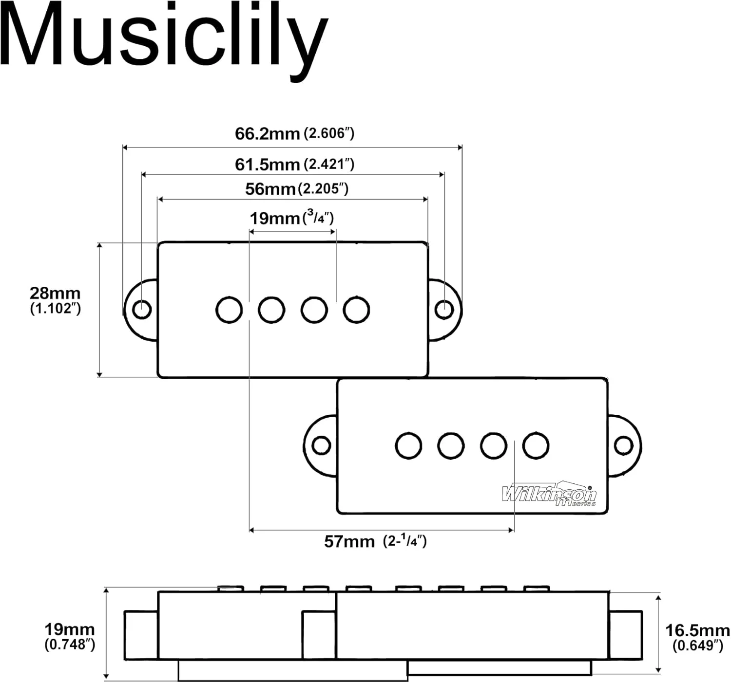 مجموعه پیکاپ هامباکر ویلکینسون WOPB Vari Gauss سرامیکی 4 سیم مناسب برای گیتار بیس الکتریک مدل PB، مشکی