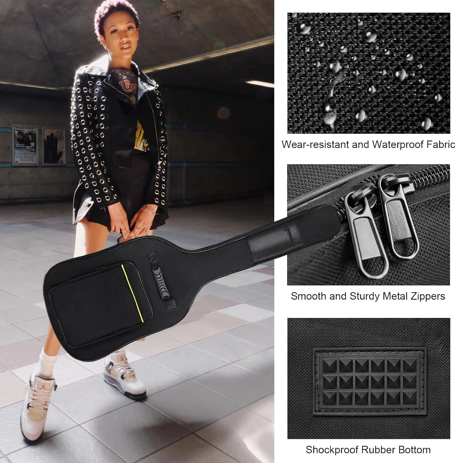 کیف گیتار باس با لایه داخلی 7 میلی‌متری ضد آب، کیف گیتار باس الکتریکی کوله پشتی با بند گردن و جیب، مشکی