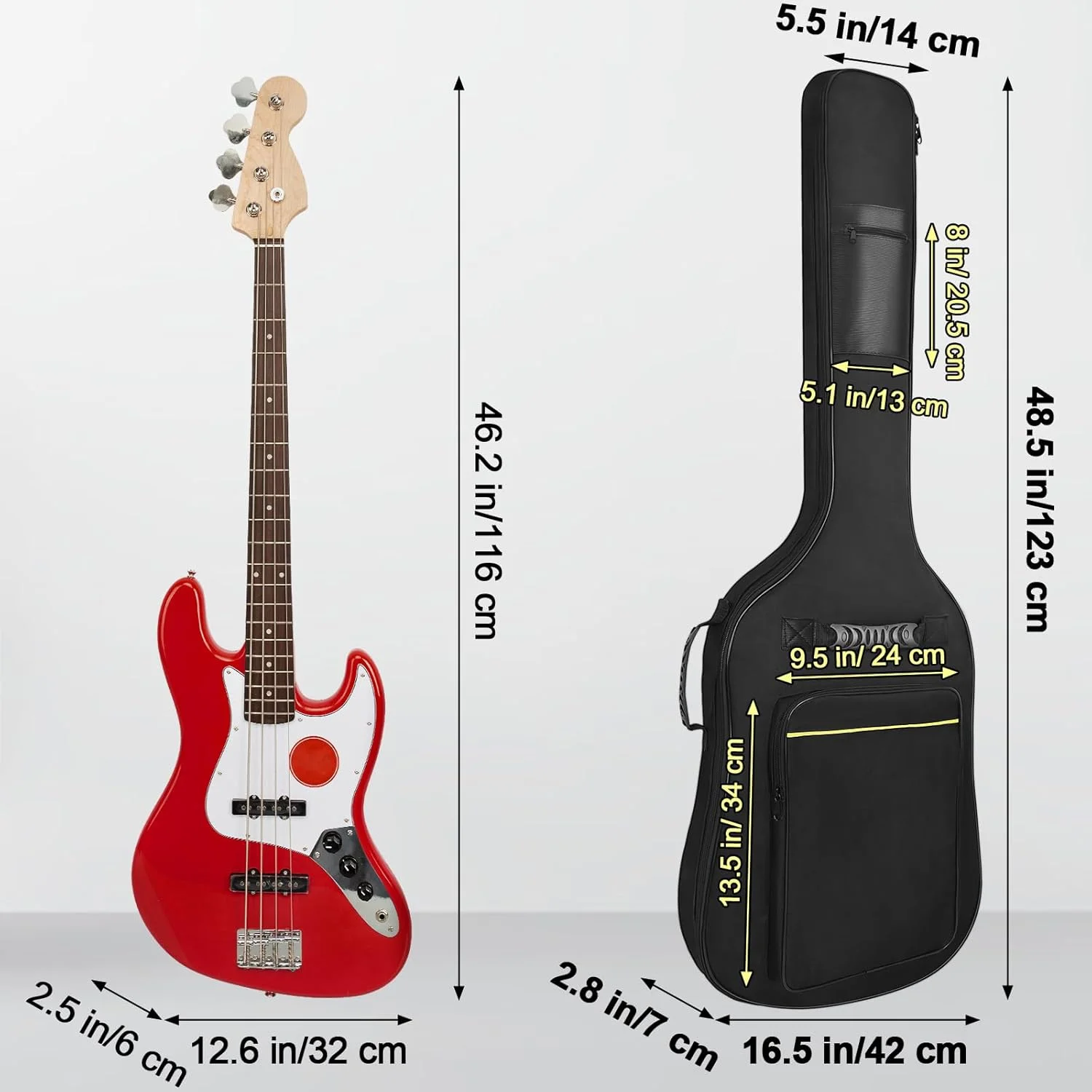 کیف گیتار باس با لایه داخلی 7 میلی‌متری ضد آب، کیف گیتار باس الکتریکی کوله پشتی با بند گردن و جیب، مشکی