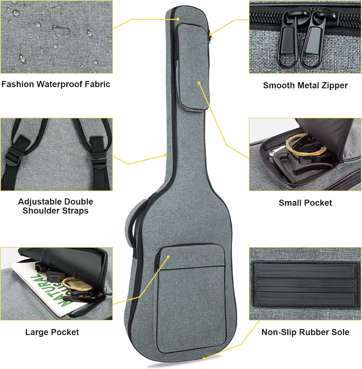 کیف گیتار باس MUZNOTE، کوله پشتی کیف گیتار، کیف گیتار باس پددار، پد نرم 0.38 اینچی، سبک وزن، ضد آب