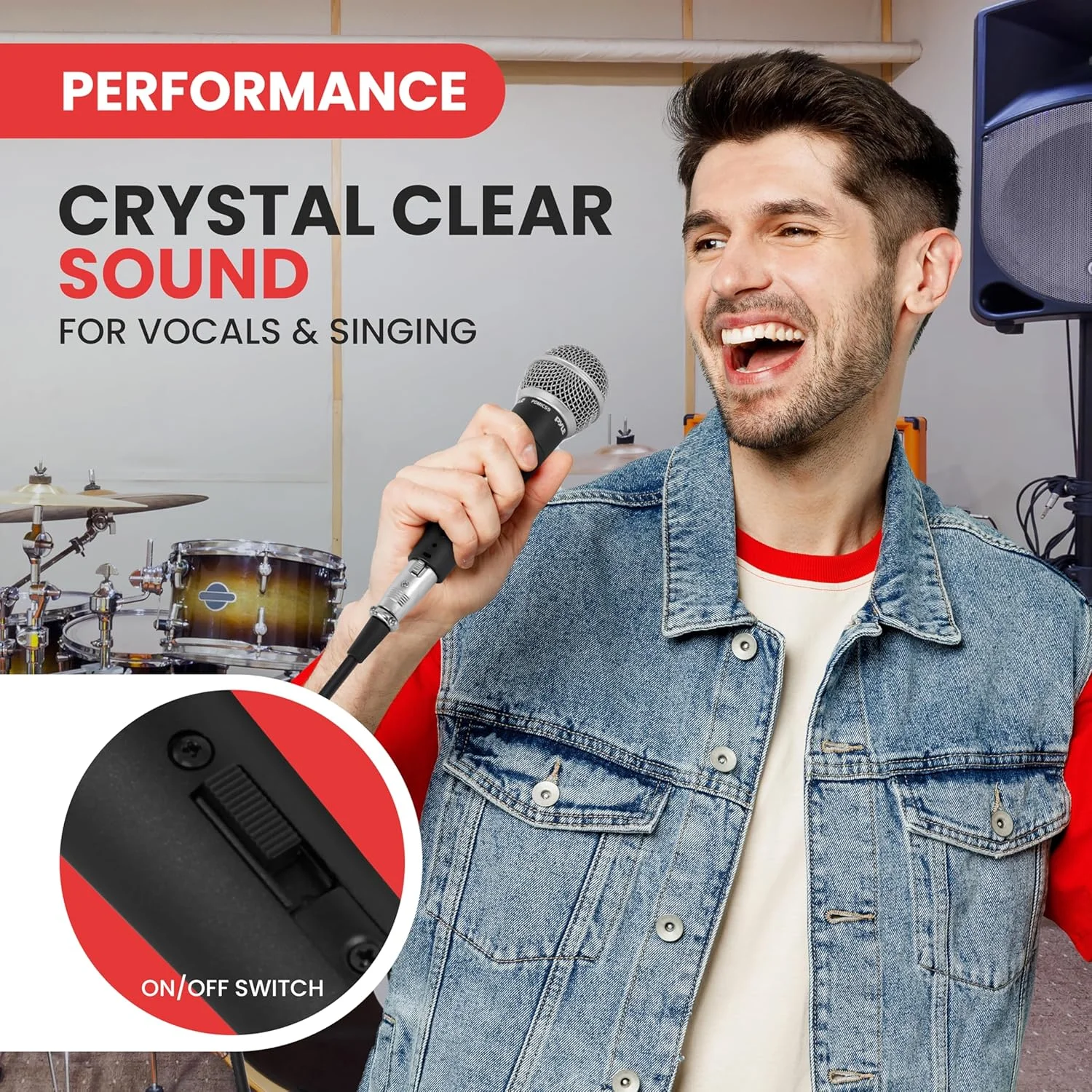 میکروفون حرفه ای داینامیک وکال پایل - کاردیوید یک جهته با سیم با دکمه روشن/خاموش به همراه کابل صوتی 15 فوتی XLR به اتصال 1/4 اینچی مدل Pdmic59