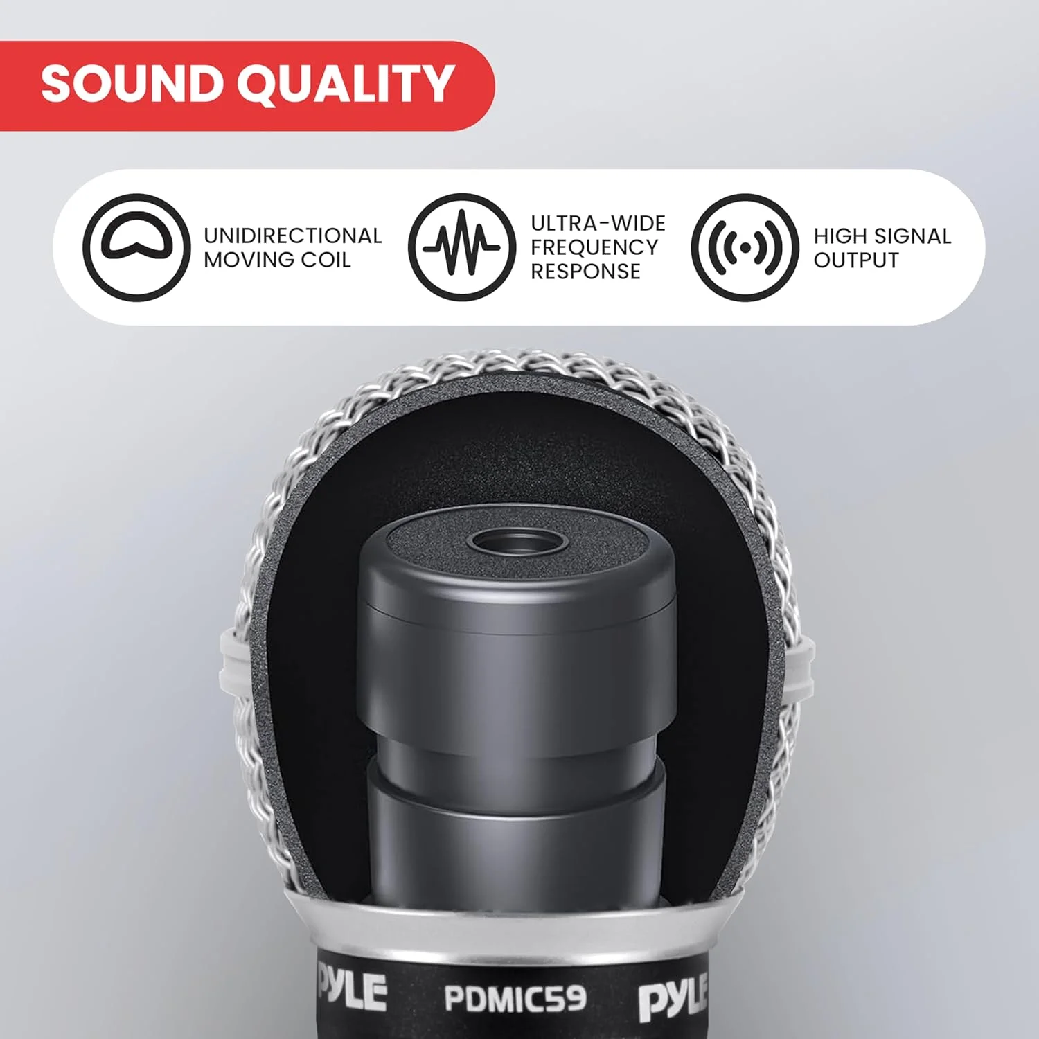 میکروفون حرفه ای داینامیک وکال پایل - کاردیوید یک جهته با سیم با دکمه روشن/خاموش به همراه کابل صوتی 15 فوتی XLR به اتصال 1/4 اینچی مدل Pdmic59