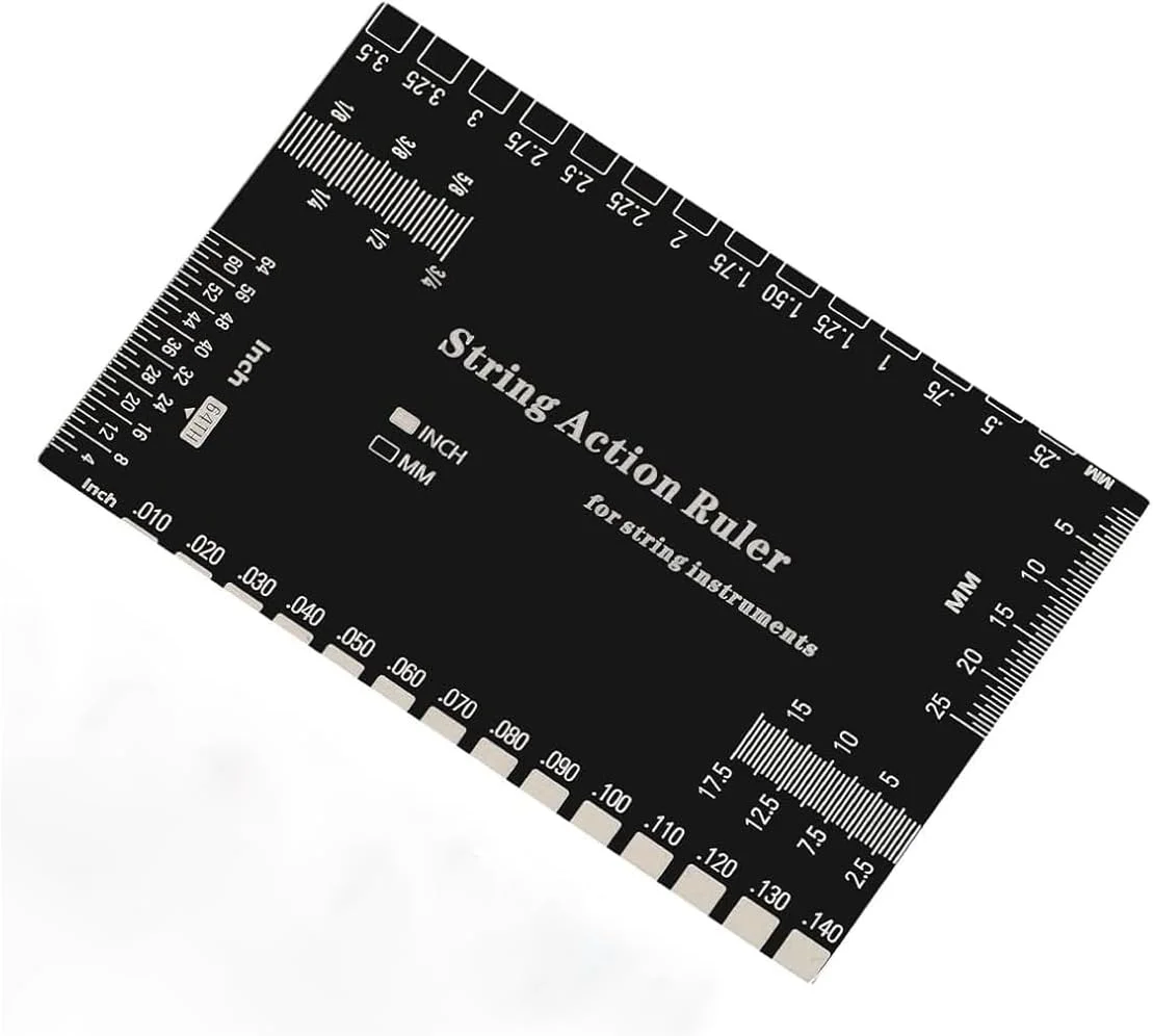 ابزار اندازه گیری اکشن سیم گیتار، ابزار اندازه گیری ارتفاع سیم برای گیتارهای الکتریک، آکوستیک و باس، خط کش دقیق برای تنظیم ساز، مناسب برای سازندگان، نوازندگان و تکنسین های گیتار، مشکی بادوام