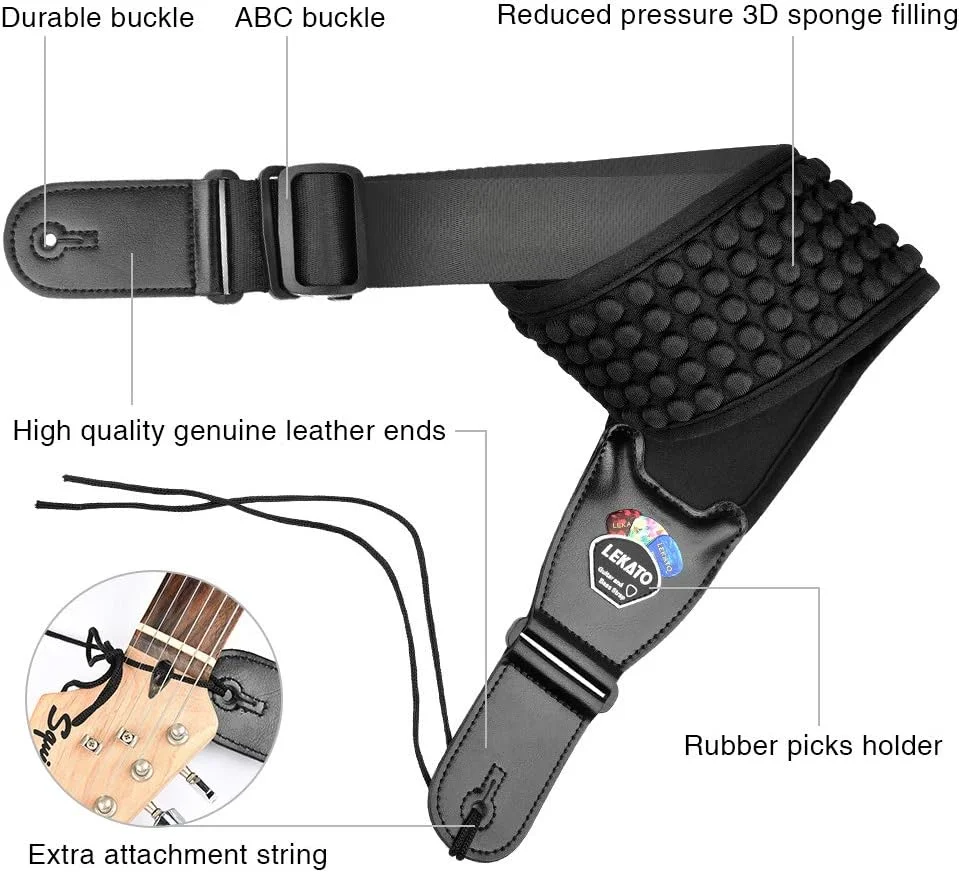 بند گیتار باس LEKATO، بند گیتار فوم نئوپرن پد دار، بند شانه راحت با انتهای چرمی اصل، بند باس پهن و راحت برای گیتار باس، گیتار آکوستیک الکتریک بند گیتار باس LEKATO، بند گیتار فوم نئوپرن پد دار، بند شانه راحت با انتهای چرمی اصل، بند باس پهن و راحت برای گیتار باس، گیتار آکوستیک الکتریک