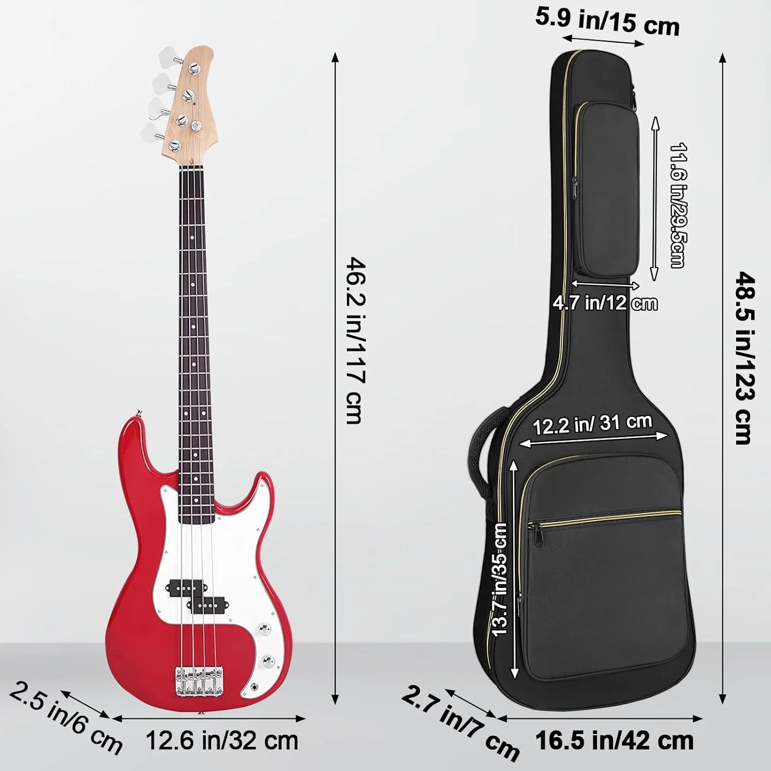 کیف گیتار باس LETSROCK، کیف گیتار باس با لایه ضخیم ضد آب 0.9 سانتی‌متری، کوله پشتی نرم گیتار باس الکتریکی، بند دوشی دوتایی قابل تنظیم، جیب و حلقه آویز پشتی، مشکی