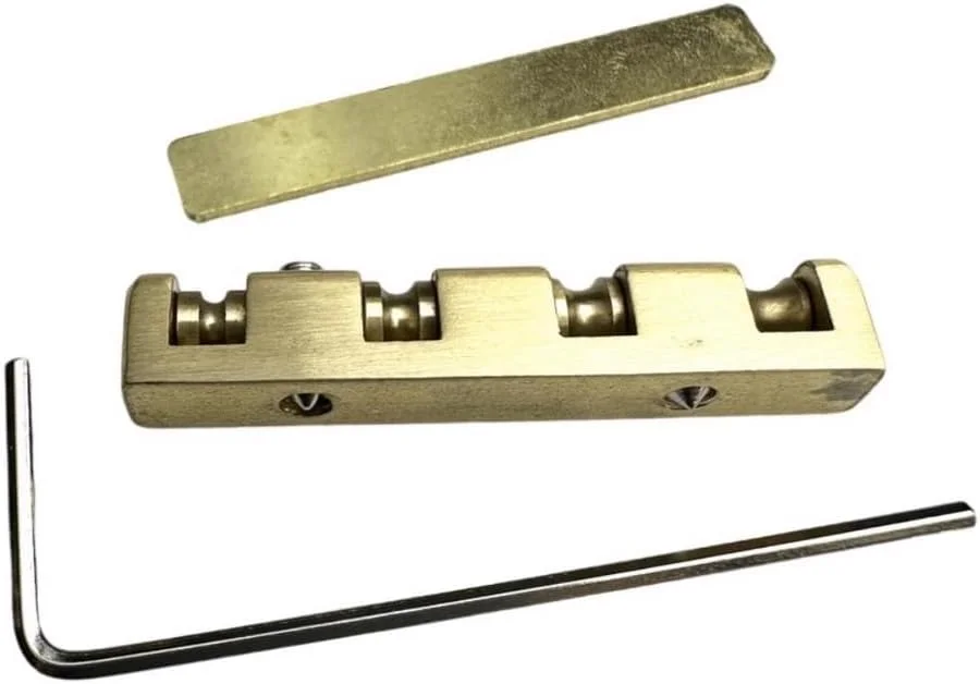 سردسته گیتار باس 4 سیم KAYNES، سردسته غلطکی برنجی قابل تنظیم ارتفاع، قطعات جایگزین رگلاژ شکاف دار برای گیتار باس الکتریک 38 * 6 میلی متر سردسته گیتار باس 4 سیم KAYNES، سردسته غلطکی برنجی قابل تنظیم ارتفاع، قطعات جایگزین رگلاژ شکاف دار برای گیتار باس الکتریک 38 * 6 میلی متر