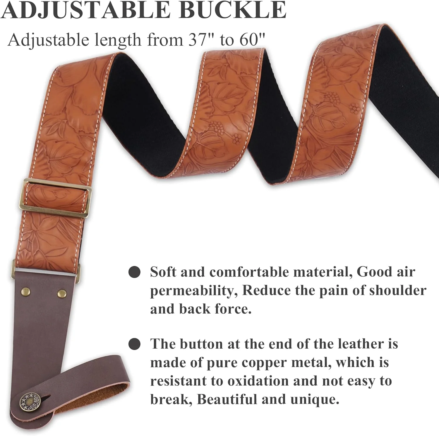 بند گیتار قابل تنظیم به همراه 2 قفل بند و 2 پیک هماهنگ. بند شانه گیتار با سر چرمی مناسب برای گیتار آکوستیک، گیتار الکتریک، هدیه کریسمس برای نوازنده گیتار