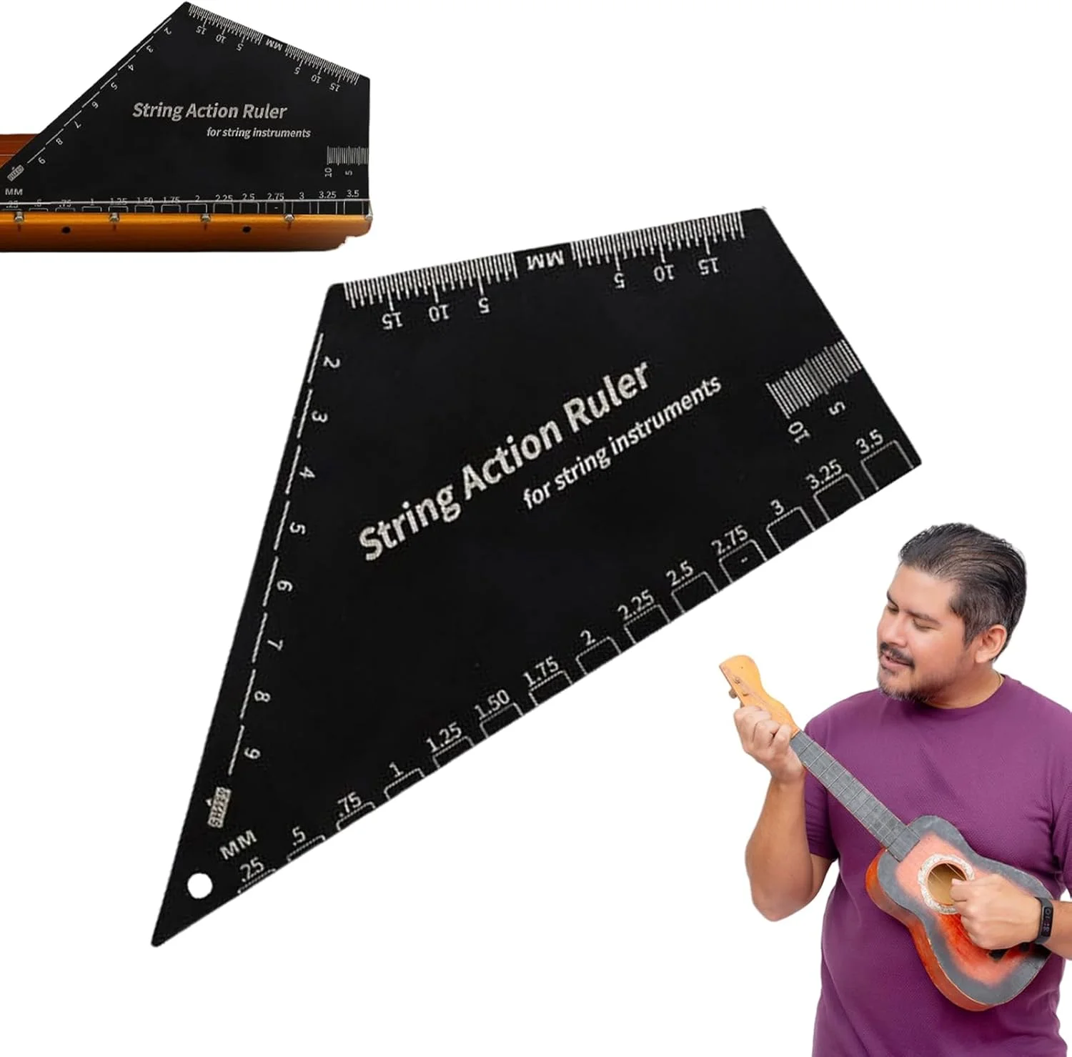 ابزار اندازه گیری اکشن سیم گیتار، ابزار اندازه گیری ارتفاع سیم گیتار باس استیل ضد زنگ - ابزار خط کش اندازه گیری دقیق برای یوکللی ماندولین بانجو و باس