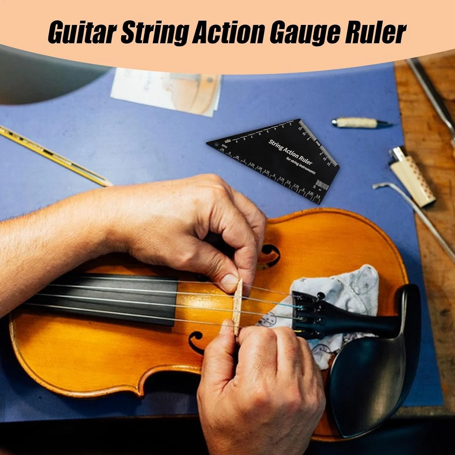 ابزار اندازه گیری اکشن سیم گیتار، ابزار اندازه گیری ارتفاع سیم گیتار باس استیل ضد زنگ - ابزار خط کش اندازه گیری دقیق برای یوکللی ماندولین بانجو و باس