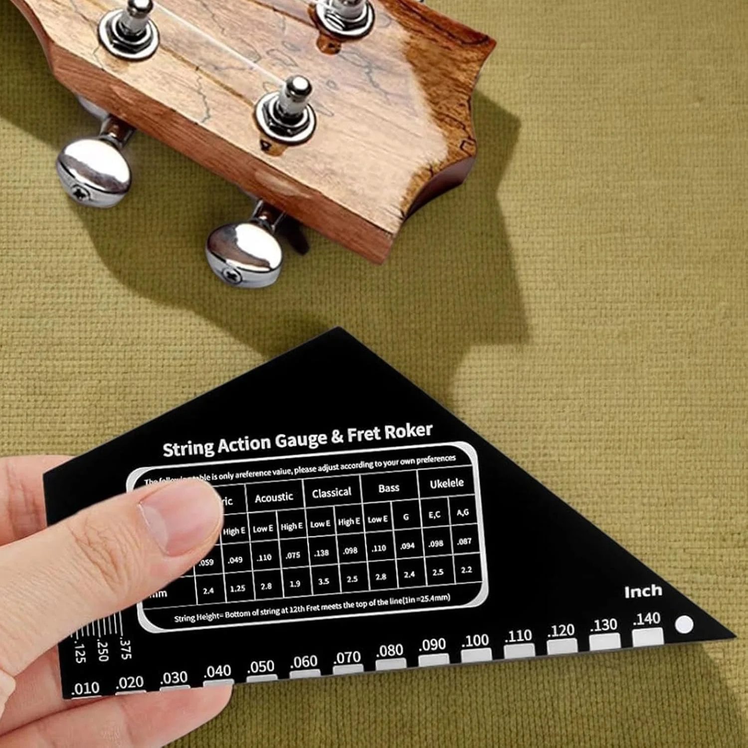 ابزار اندازه گیری اکشن سیم گیتار، ابزار اندازه گیری ارتفاع سیم گیتار باس استیل ضد زنگ - ابزار خط کش اندازه گیری دقیق برای یوکللی ماندولین بانجو و باس