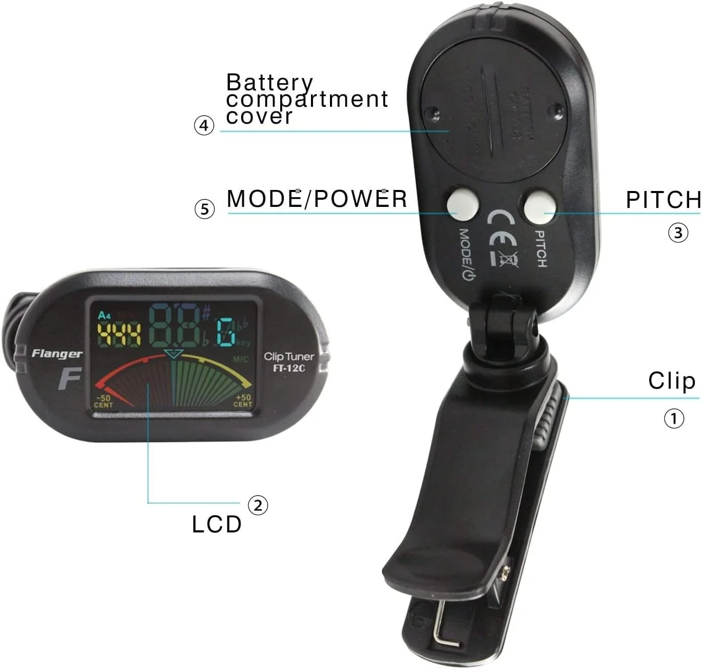 کوک کننده دیجیتال گیتار گیره ای Flanger با صفحه نمایش LCD (مشکی)