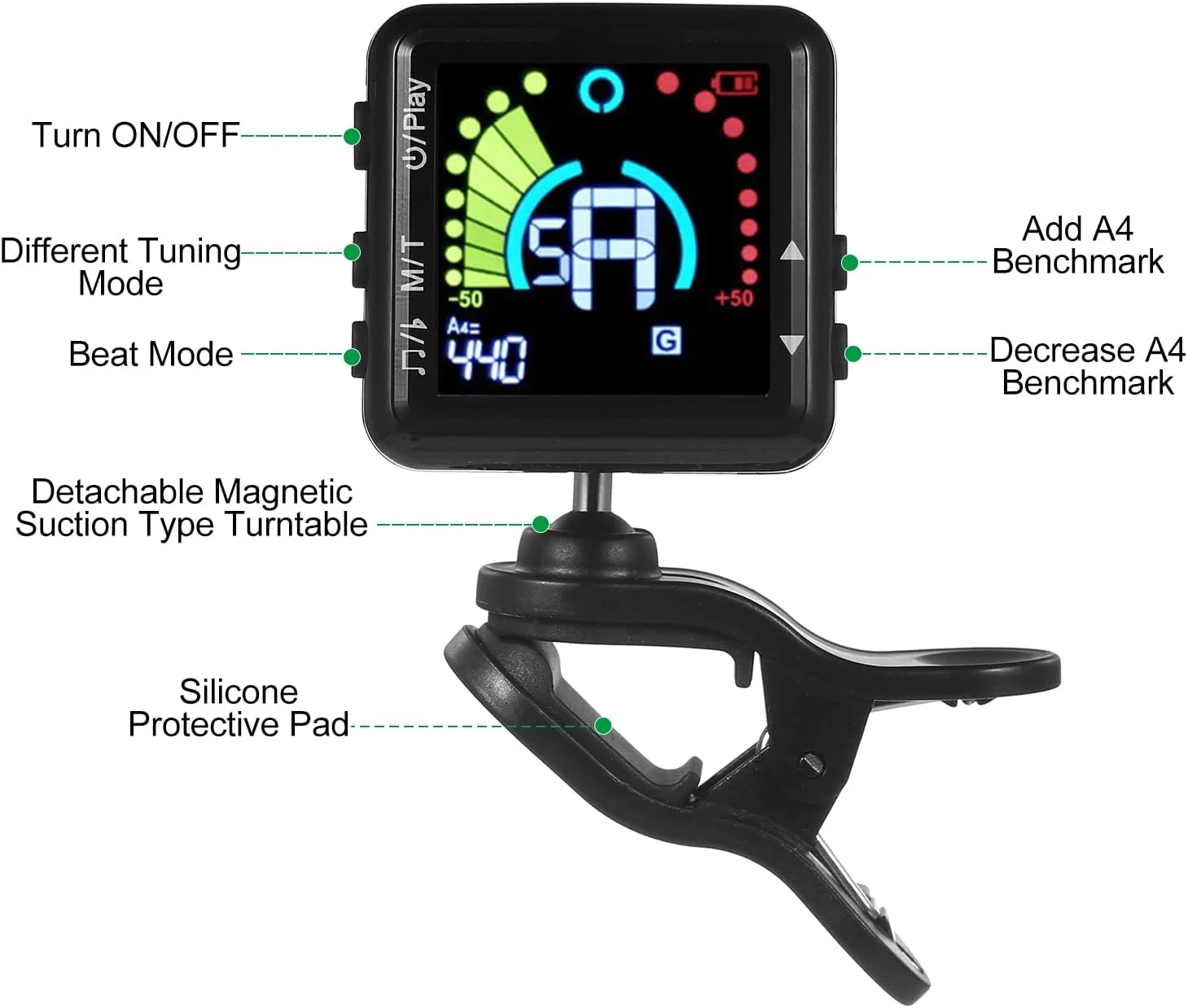 کوک گیتار Fawoonu با نمایشگر LED رنگی و گیره، مناسب برای گیتار الکتریک، بیس، ویولن، بانجو و یوکللی کوک گیتار Fawoonu با نمایشگر LED رنگی و گیره، مناسب برای گیتار الکتریک، بیس، ویولن، بانجو و یوکللی
