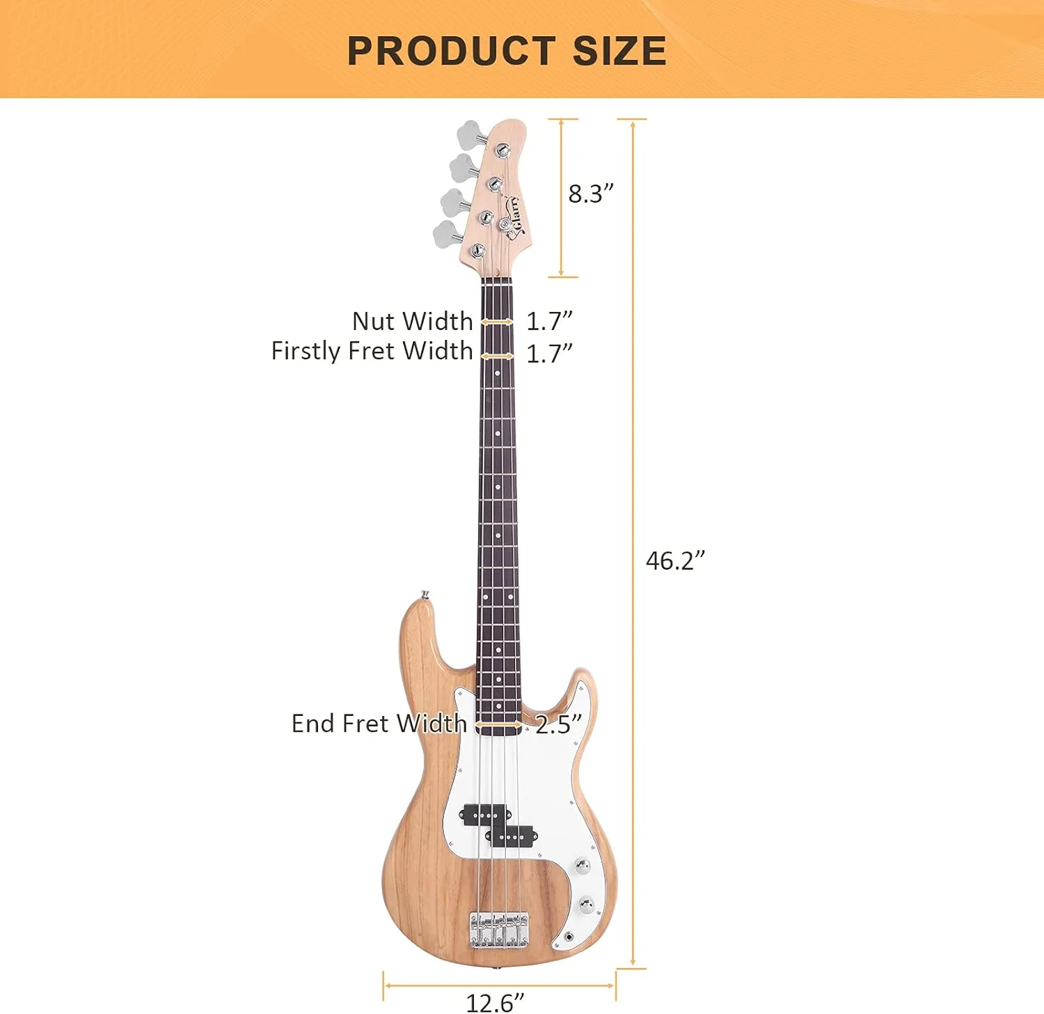 گیتار باس الکتریکی گلاری سایز کامل 4 سیم چوب رزوود بدنه چوب لیمو طرح آتشین باس سوزان نفیس (چوب گره دار)