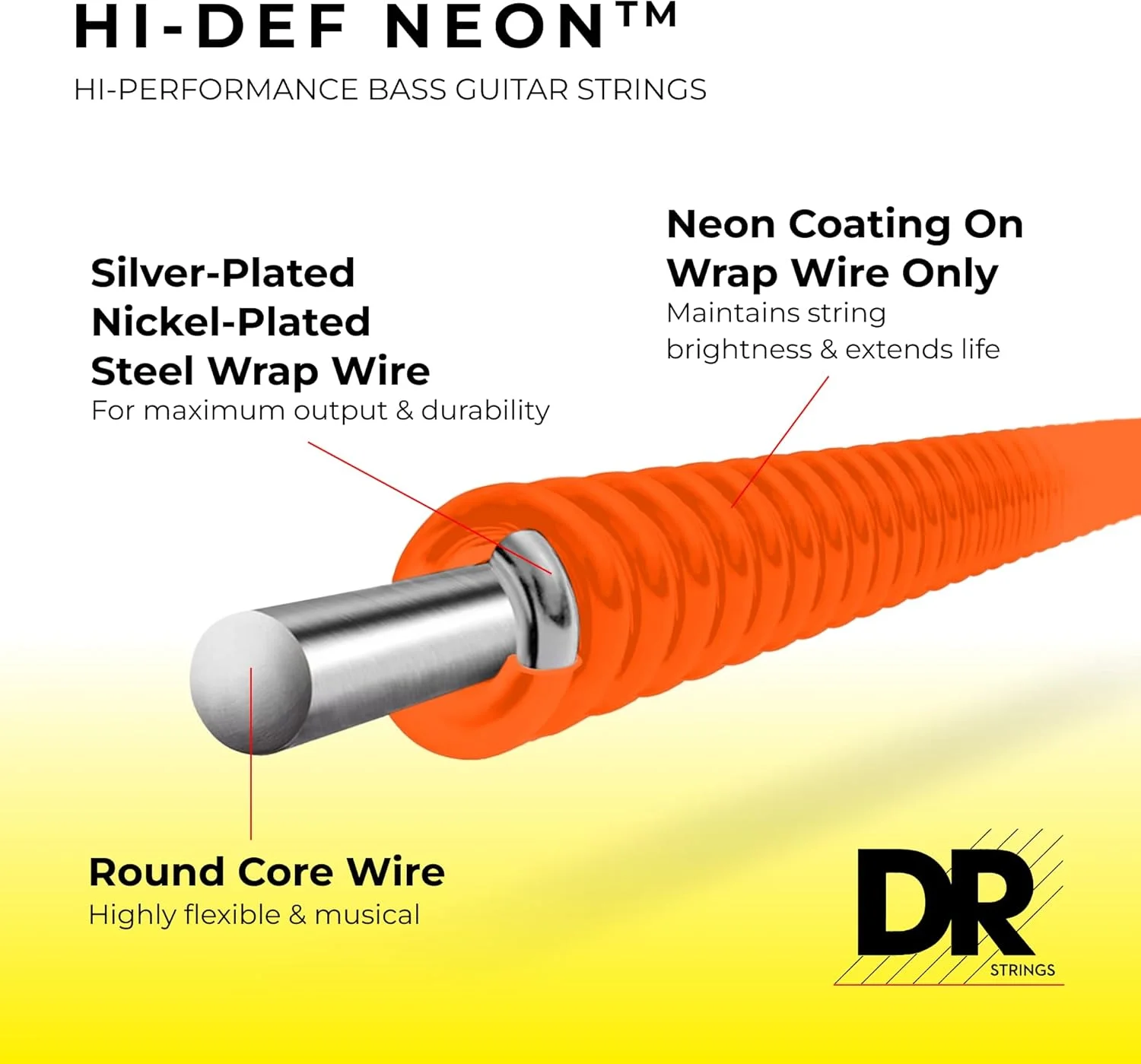 سیم گیتار باس با روکش نیکل DR Strings NOB-45، مدیوم