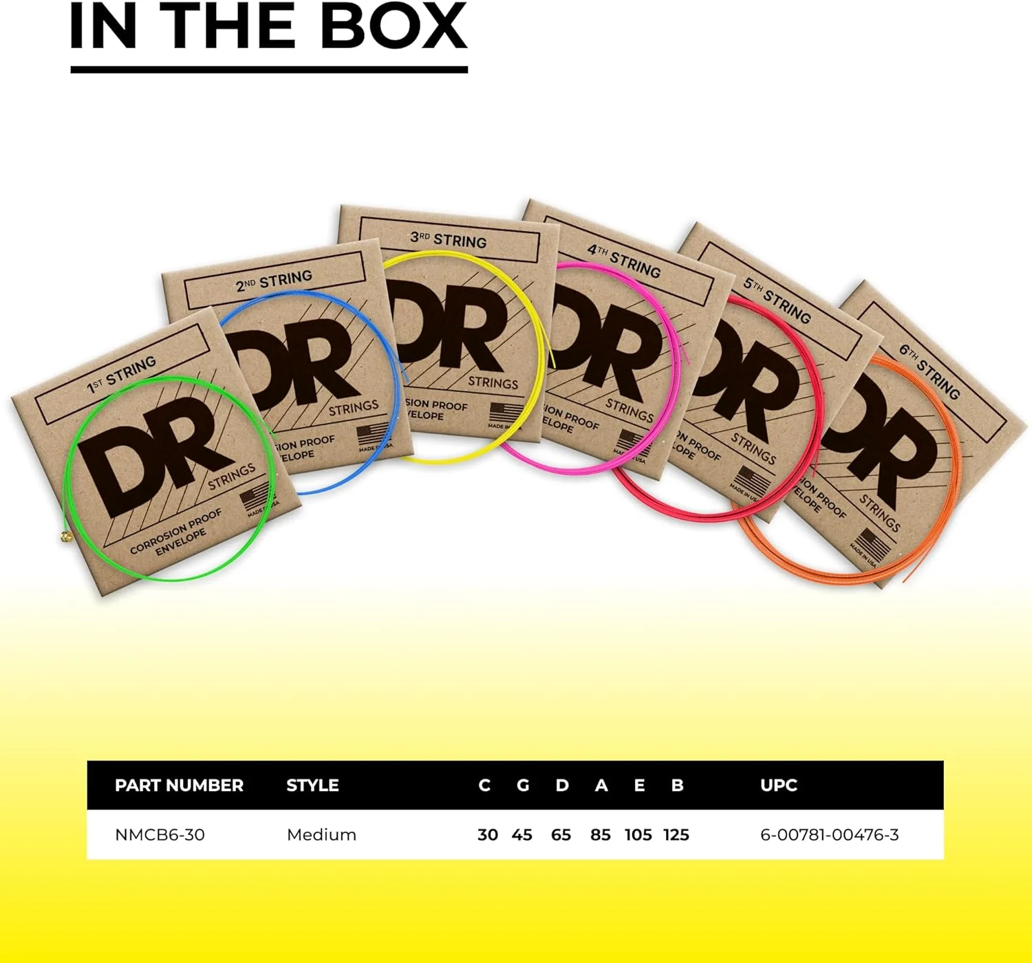 سیم گیتار باس 6 سیم DR Strings NMCB6-30 DR NEON، مدیوم، چند رنگ