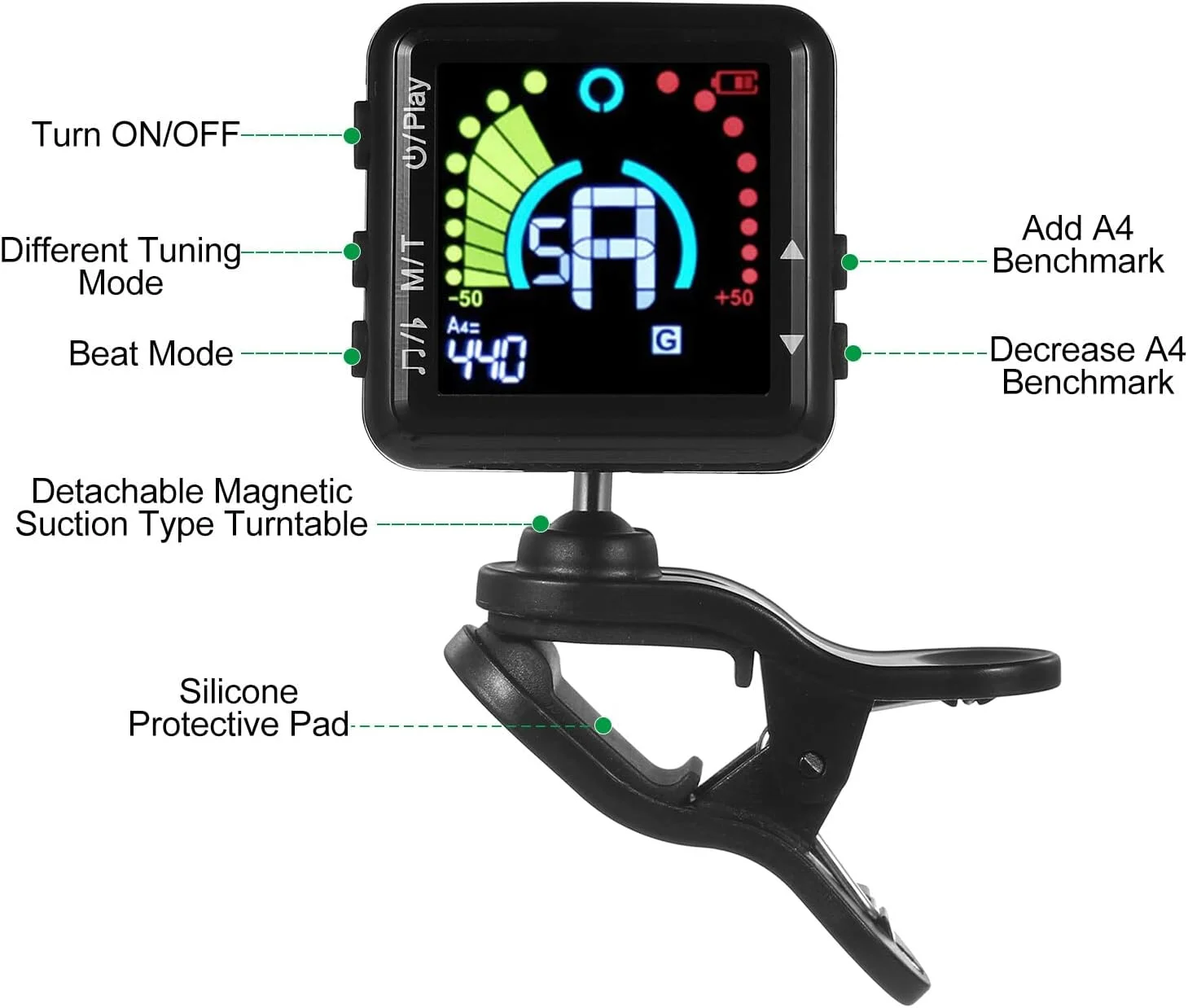 کوک گیتار گیره ای با نمایشگر LED رنگی، کوک کننده الکتریکی حرفه ای گیتار با مترونوم برای تمام سازها گیتار باس ویولن بانجو یوکللی کوک گیتار گیره ای با نمایشگر LED رنگی، کوک کننده الکتریکی حرفه ای گیتار با مترونوم برای تمام سازها گیتار باس ویولن بانجو یوکللی