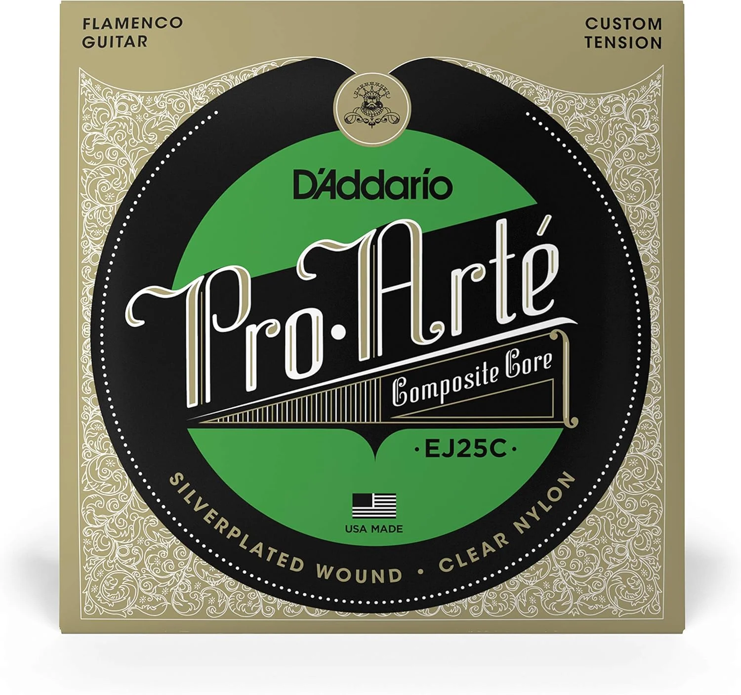 سیم گیتار کلاسیک D'Addario Pro-Arte - سیم های نایلونی فلامنکو EJ25C - روکش نقره ای، هسته کامپوزیت، تریبل های نایلونی شفاف - کشش فلامنکو