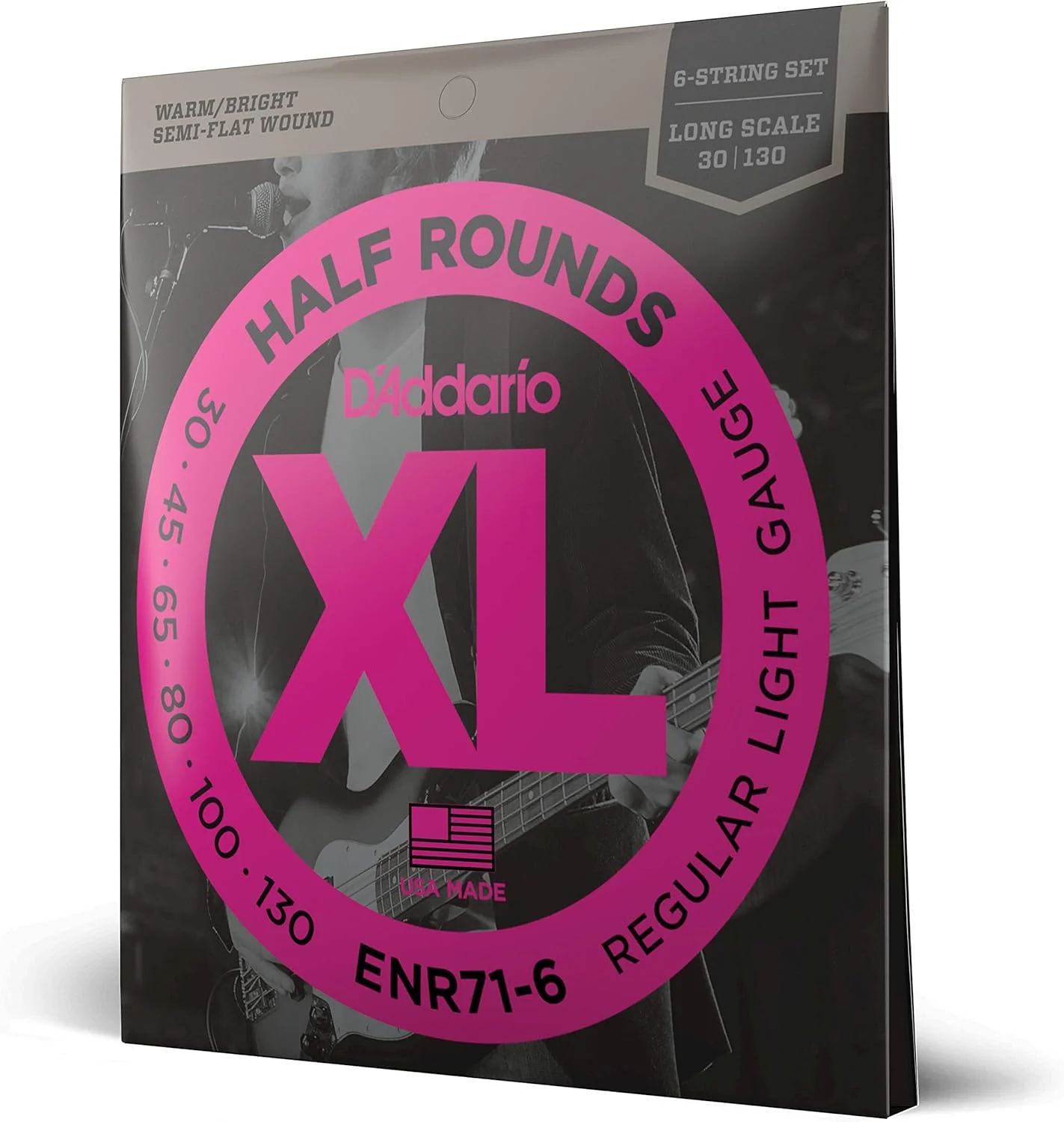 سیم های گیتار باس D'Addario XL Half Rounds - ENR71-6 - 6 سیم - مقیاس بلند - Regular Light, 30-130