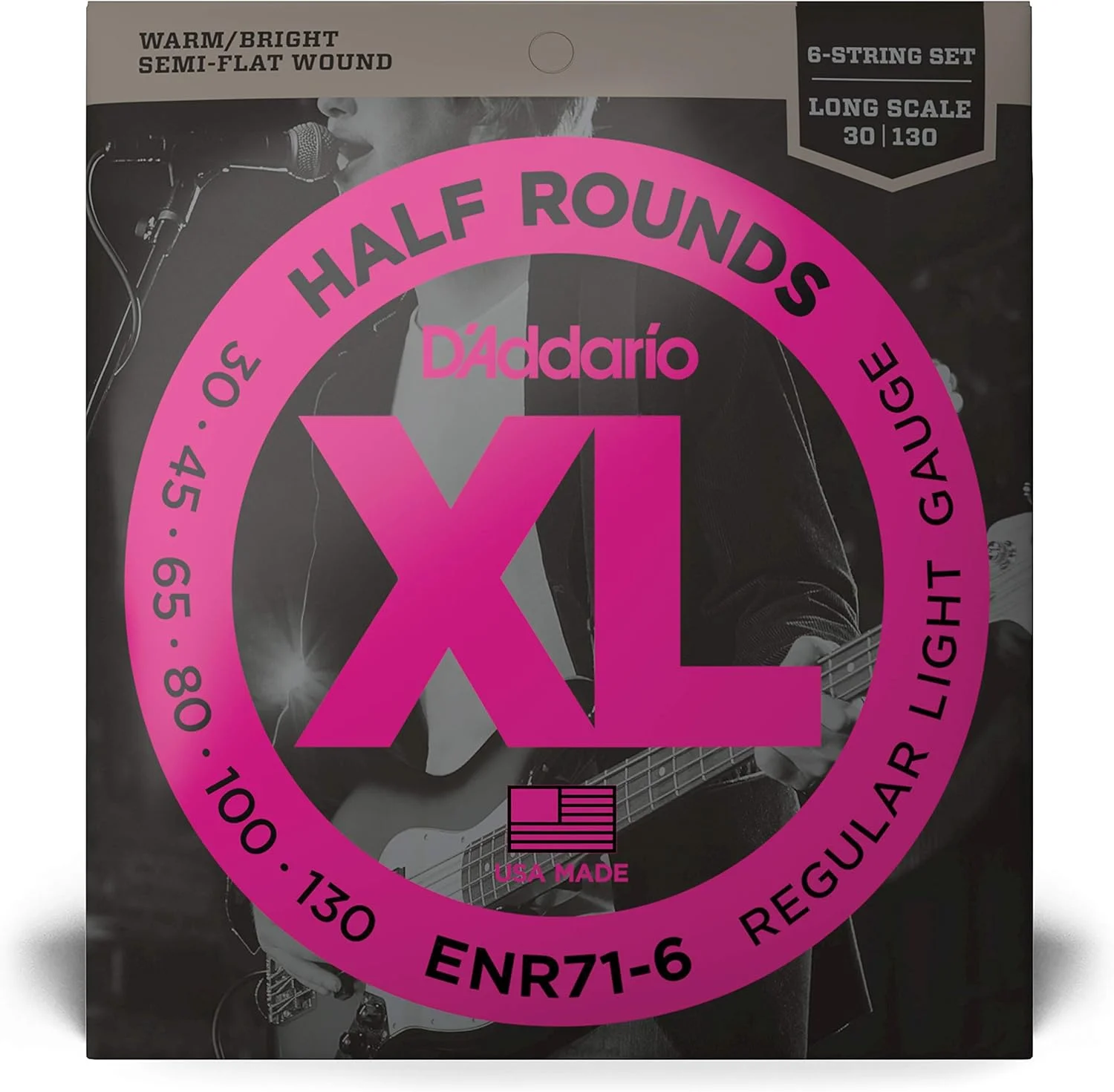 سیم های گیتار باس D'Addario XL Half Rounds - ENR71-6 - 6 سیم - مقیاس بلند - Regular Light, 30-130