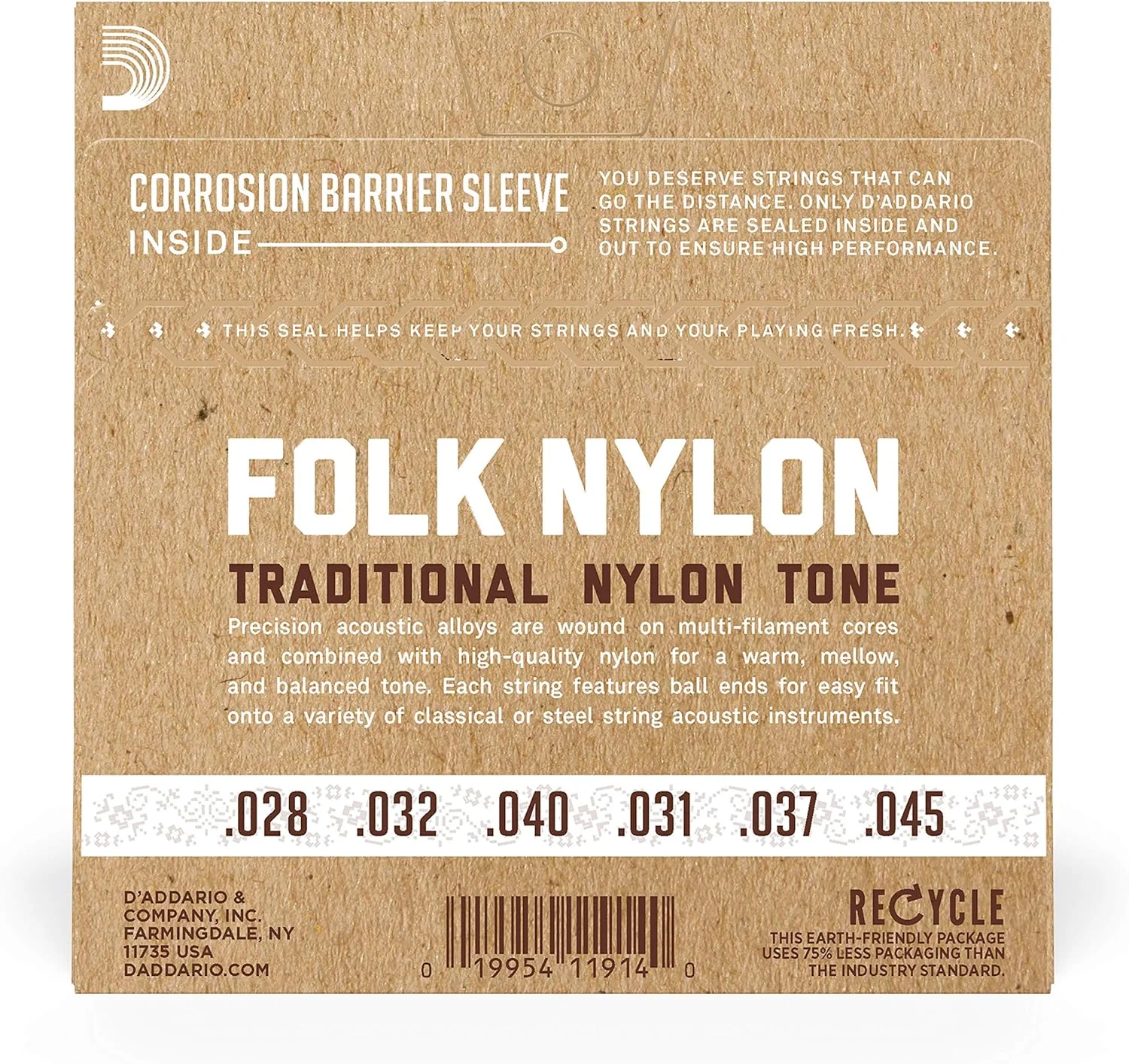 سیم گیتار داداریو - سیم گیتار نایلونی فولک - سیم گیتار کلاسیک EJ32C - هسته نایلونی، سر توپی - روکش نقره ای، تریبل های نایلونی شفاف