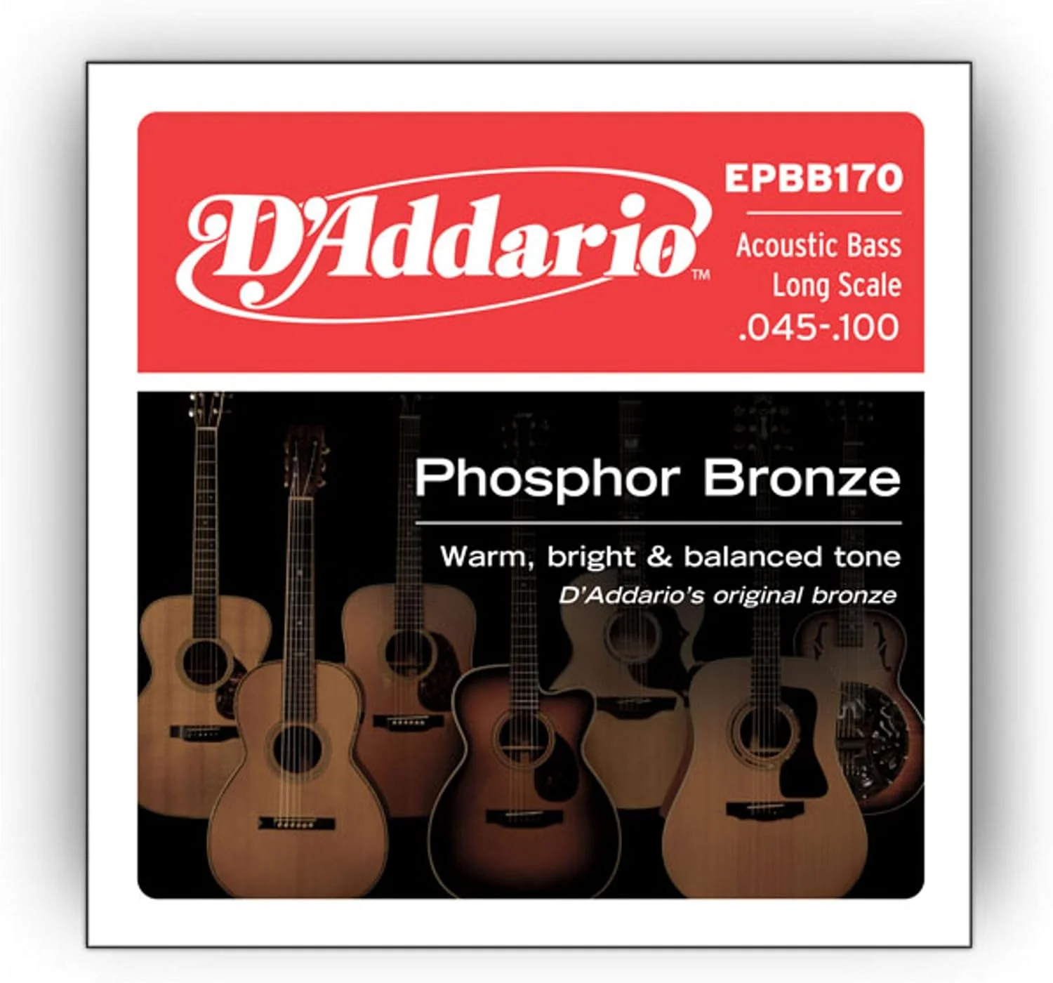 سیم های باس آکوستیک فسفر برنز D'Addario EPBB170، مقیاس بلند، 45-100