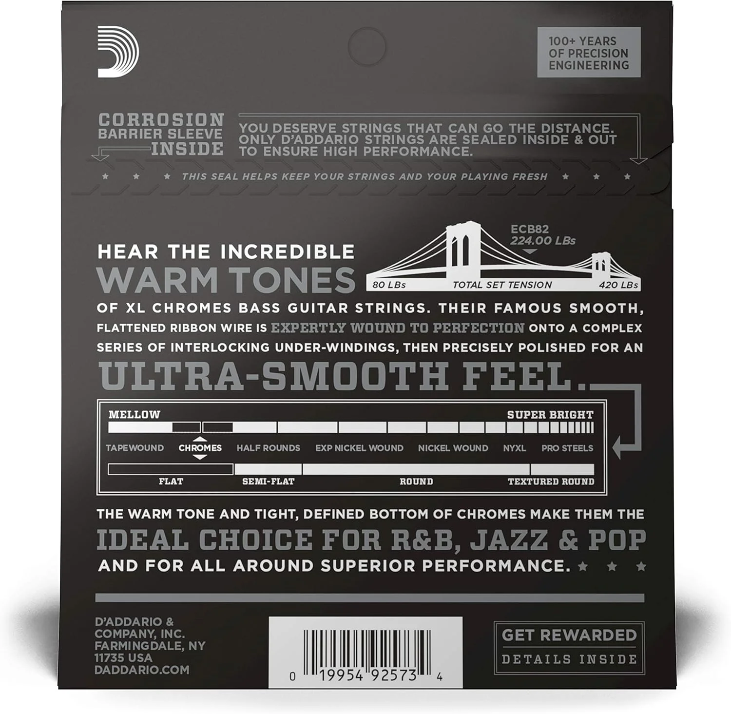 سیم های گیتار باس فلت وند D'Addario XL Chromes - ECB82 - مقیاس بلند - متوسط، 50-105