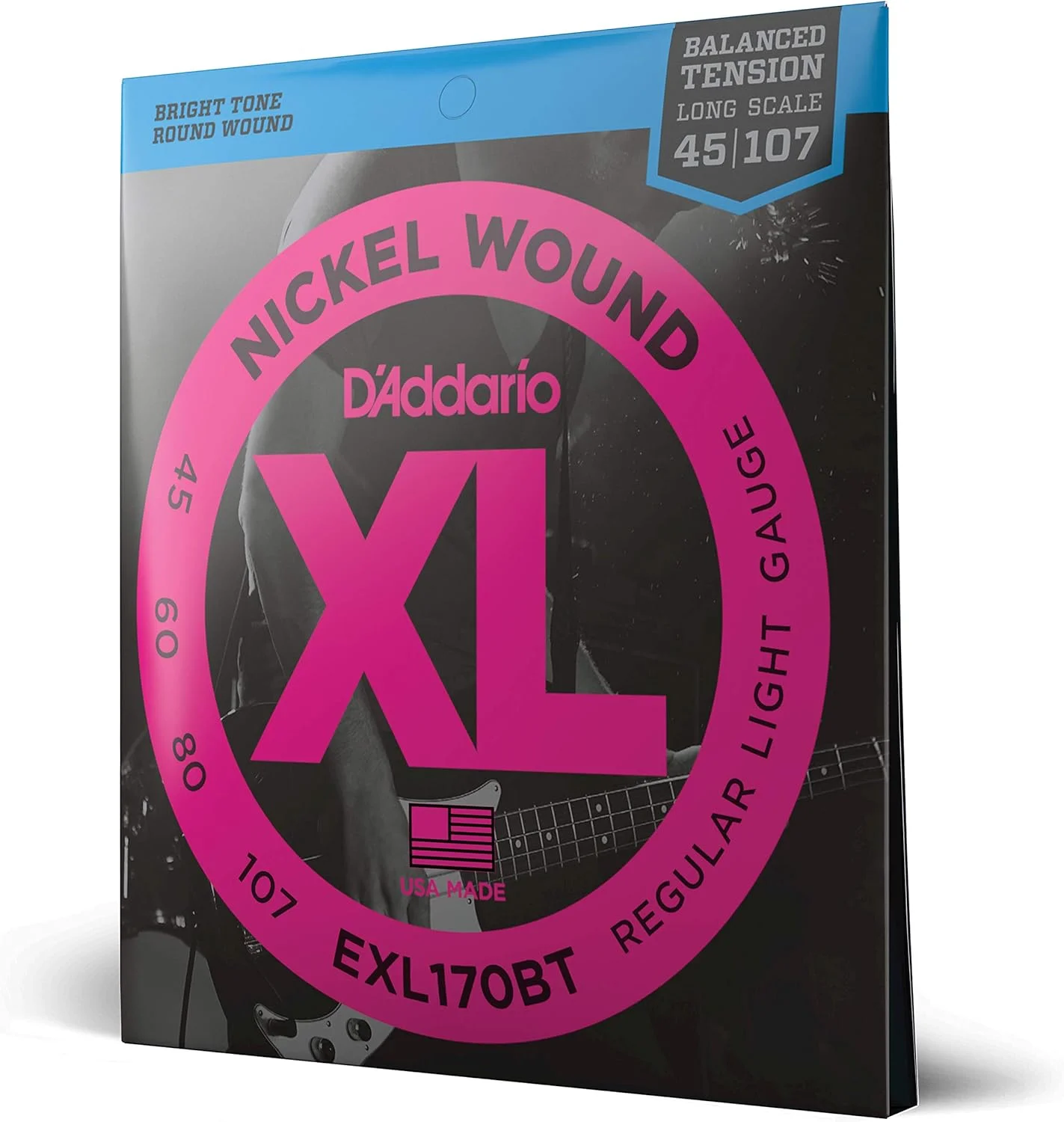 سیم های گیتار باس D'Addario EXL170BT با روکش نیکل، کشش متعادل، نور معمولی، 45-107، مقیاس بلند
