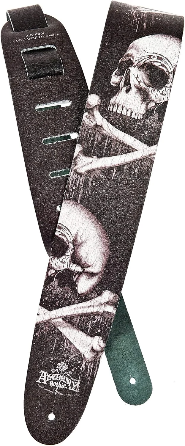بند چرمی گیتار D'Addario Accessories - بند گیتار الکتریک، بند گیتار آکوستیک، بند گیتار آکوستیک الکتریک و بند گیتار باس - مجموعه گوتیک کیمیاگری - جمجمه بلک‌بلادز