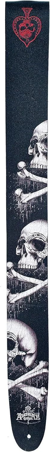 بند چرمی گیتار D'Addario Accessories - بند گیتار الکتریک، بند گیتار آکوستیک، بند گیتار آکوستیک الکتریک و بند گیتار باس - مجموعه گوتیک کیمیاگری - جمجمه بلک‌بلادز