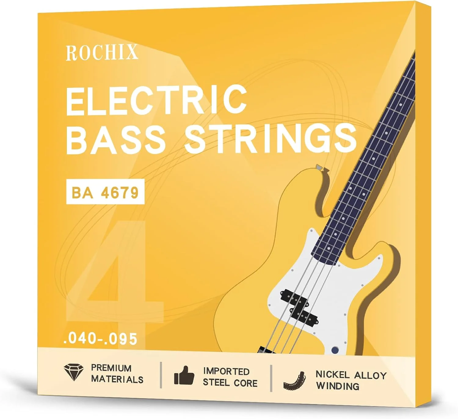 سیم گیتار باس الکتریکی سطح مبتدی - مجموعه 4 عددی BA 4679، هسته فولادی با روکش آلیاژ نیکل، ایده آل برای نوازندگان جدید، بادوام و با صدای درخشان