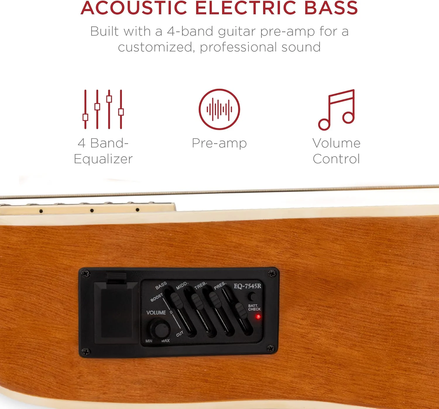 گیتار باس آکوستیک الکتریک - سایز کامل، 4 سیم، گیتار باس فرت دار - روکش چوب طبیعی گیتار باس آکوستیک الکتریک - سایز کامل، 4 سیم، گیتار باس فرت دار - روکش چوب طبیعی