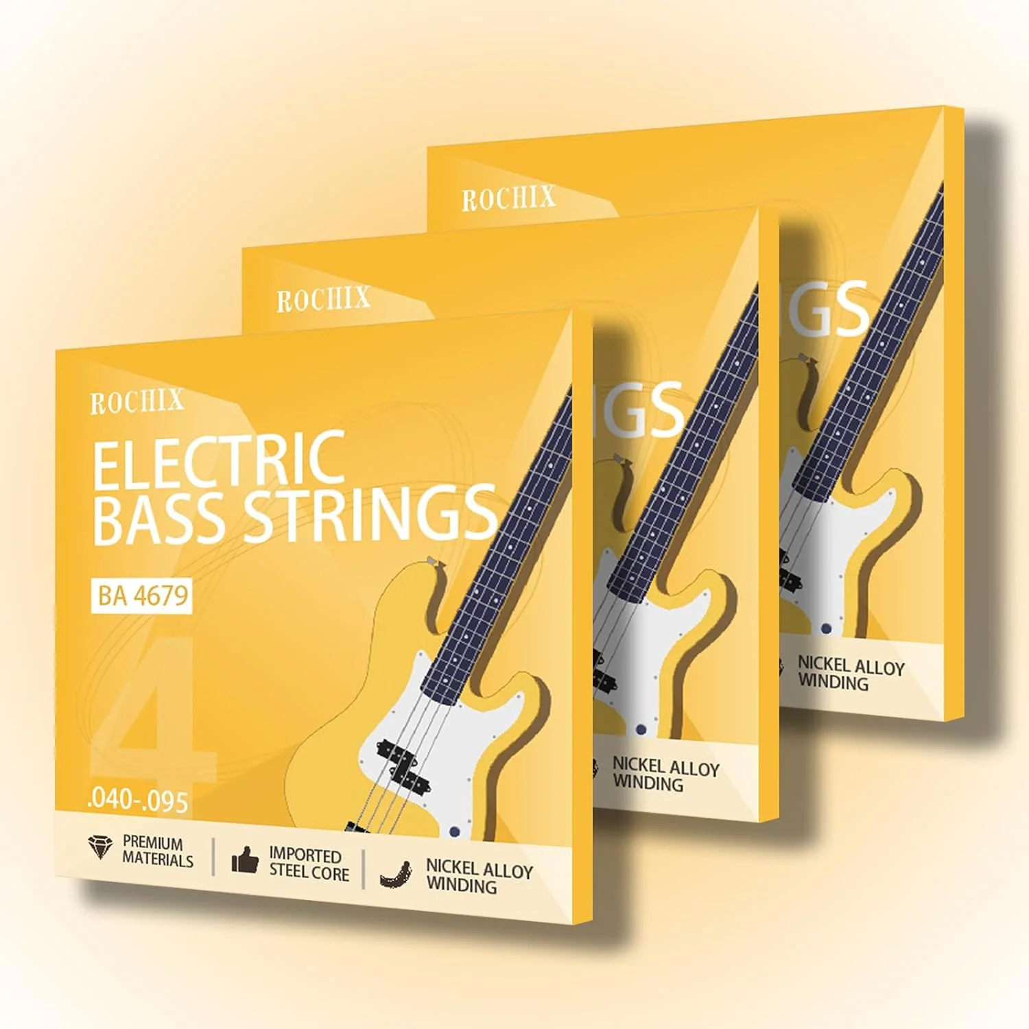 سیم گیتار باس الکتریکی سطح مبتدی - مجموعه 4 عددی BA 4679، هسته فولادی با روکش آلیاژ نیکل، ایده آل برای نوازندگان جدید، بادوام و با صدای درخشان